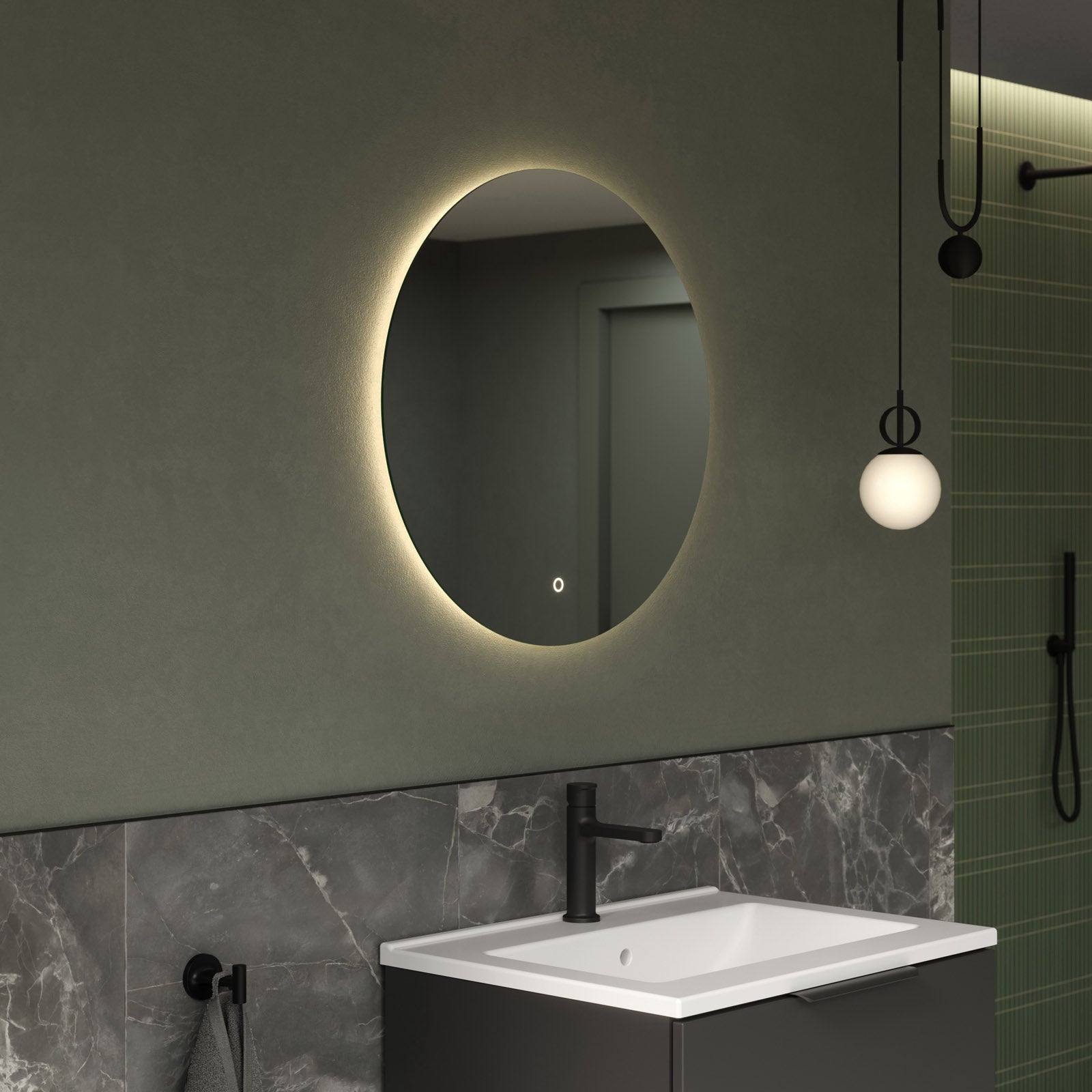 Miroir LED salle de bain rond 2712 - fonction anti-buée et réglage de la lumière - Ø 60 cm