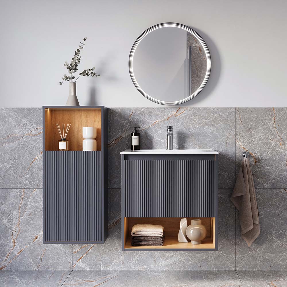 Badmöbel Set BELDIVO 60 cm mit Waschbecken Anthrazit matt