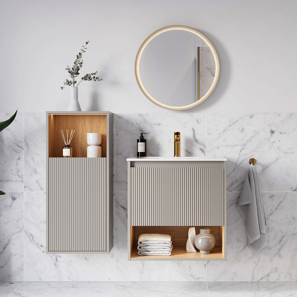 Badmöbel Set BELDIVO 60 cm mit Waschbecken Seidengrau matt