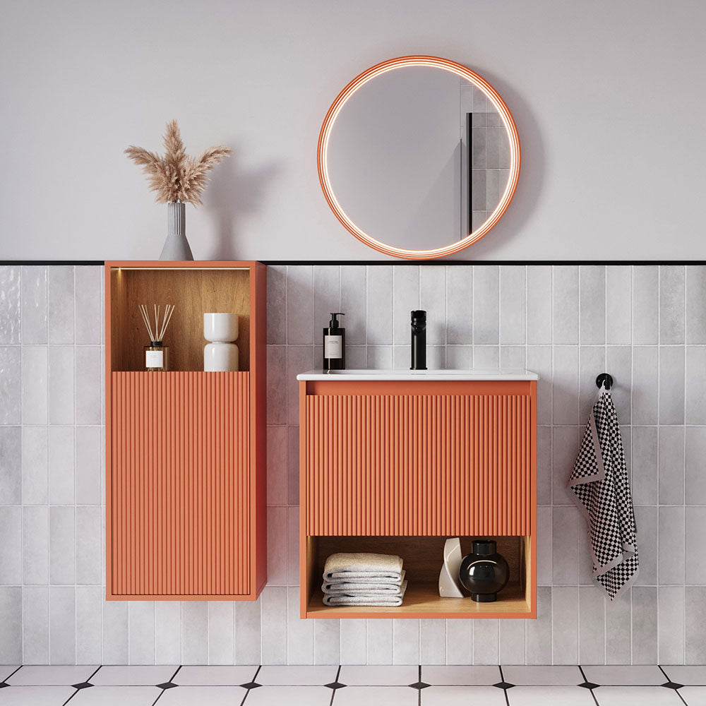 Badmöbel Set BELDIVO 60 cm mit Waschbecken Aprikot matt