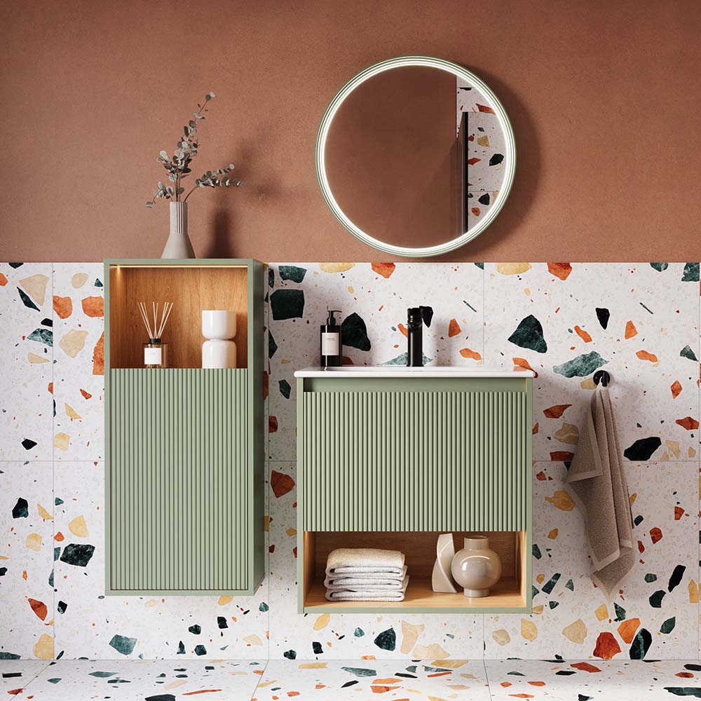 Badmöbel Set BELDIVO 60 cm mit Waschbecken Jadegrün matt