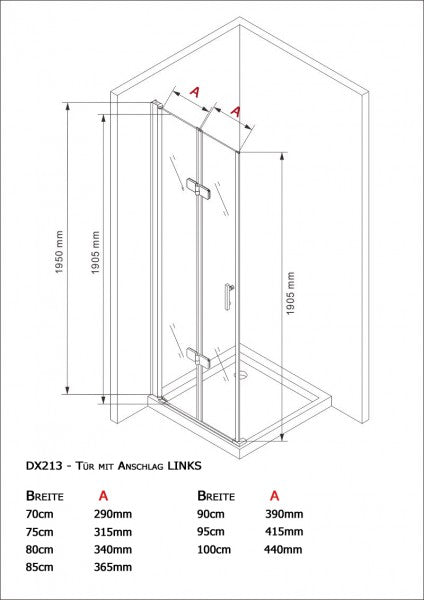 Eckdusche DX213 - 8 mm Nano Echtglas - Breite wählbar