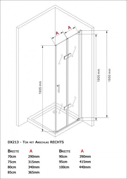 Eckdusche DX213 - 8 mm Nano Echtglas - Breite wählbar