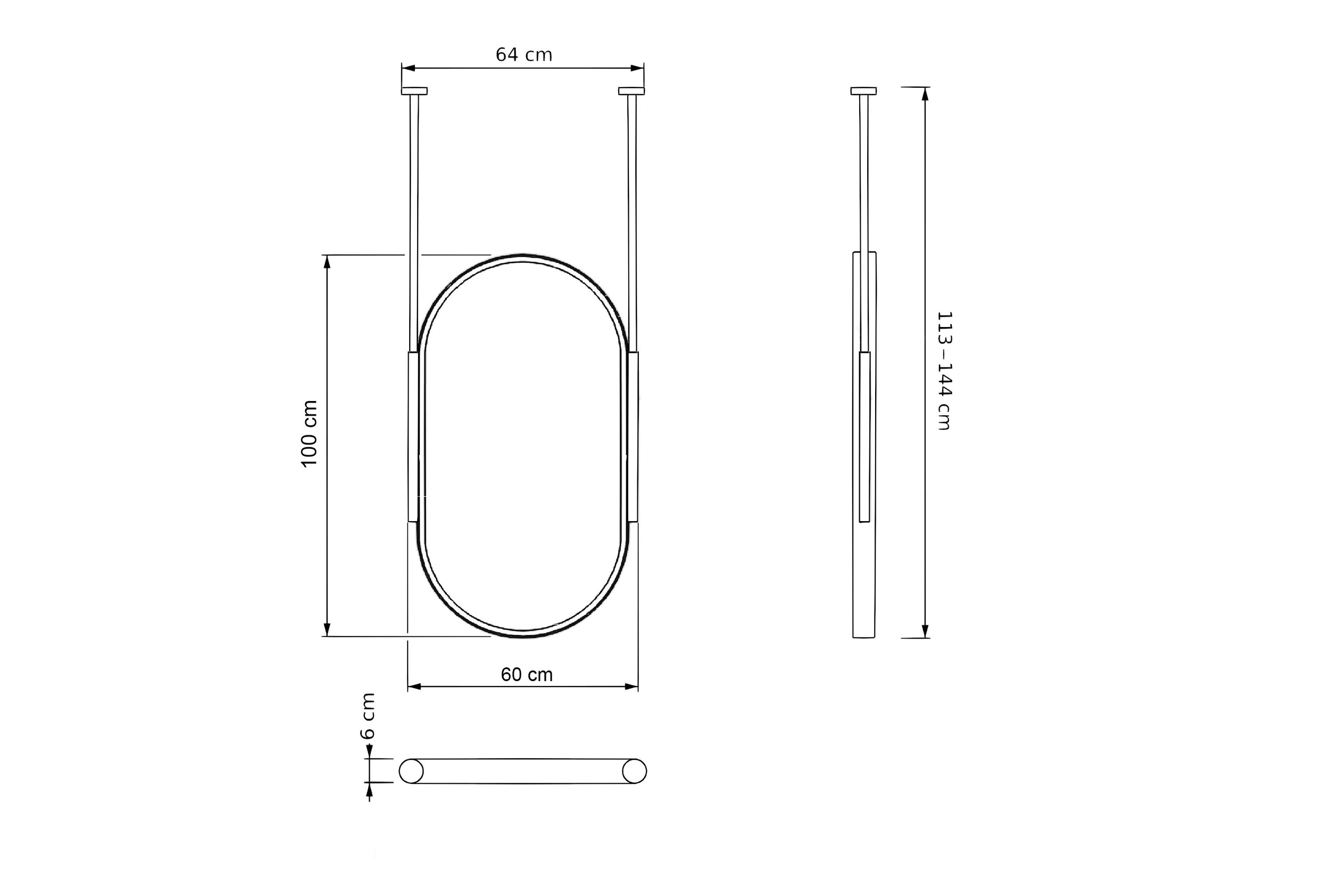 Miroir suspendu ARCTIC ovale - 60 x 100 cm - réglable en hauteur