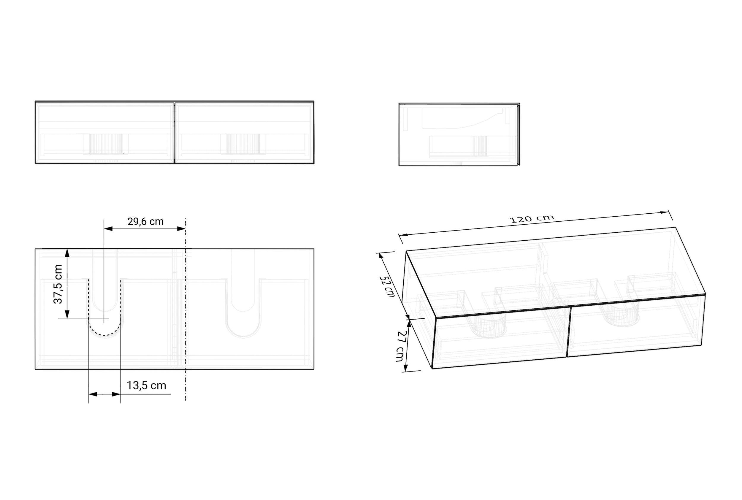 Mobiletto ARCTIC 1200 White Softtouch per lavabo da appoggio. 