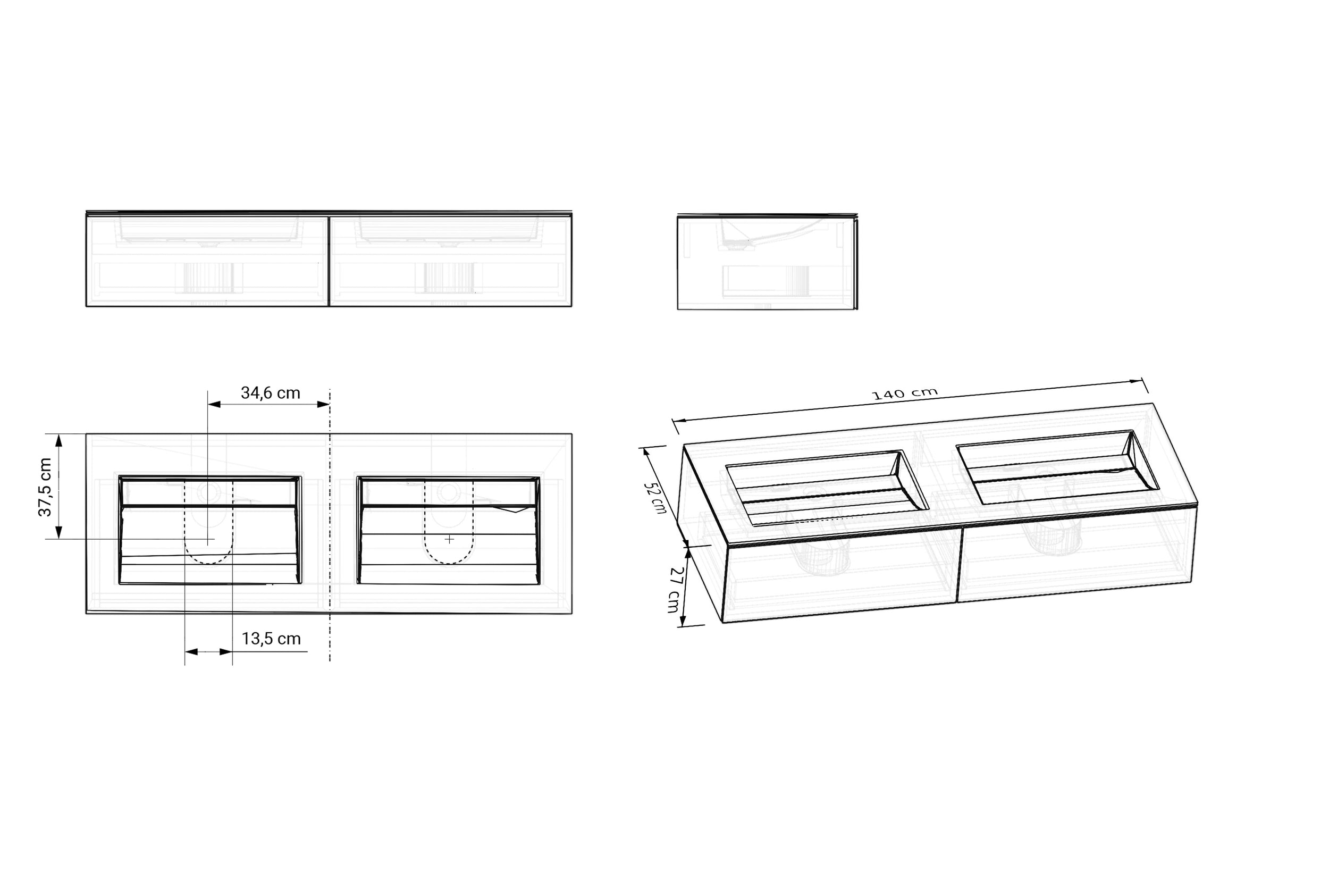 Meuble salle de bain ARCTIC 1400 blanc - avec double vasque