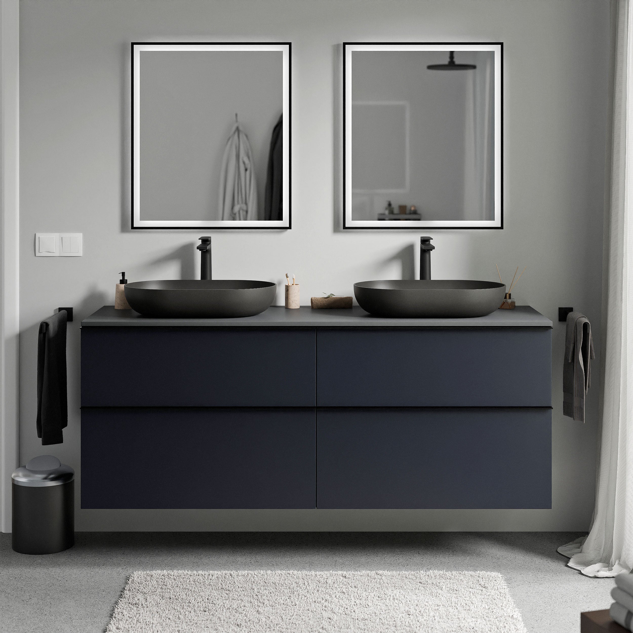 Badmöbel Unterschrank LAVOA 160 cm Mitternachtsblau matt Anthrazit matt