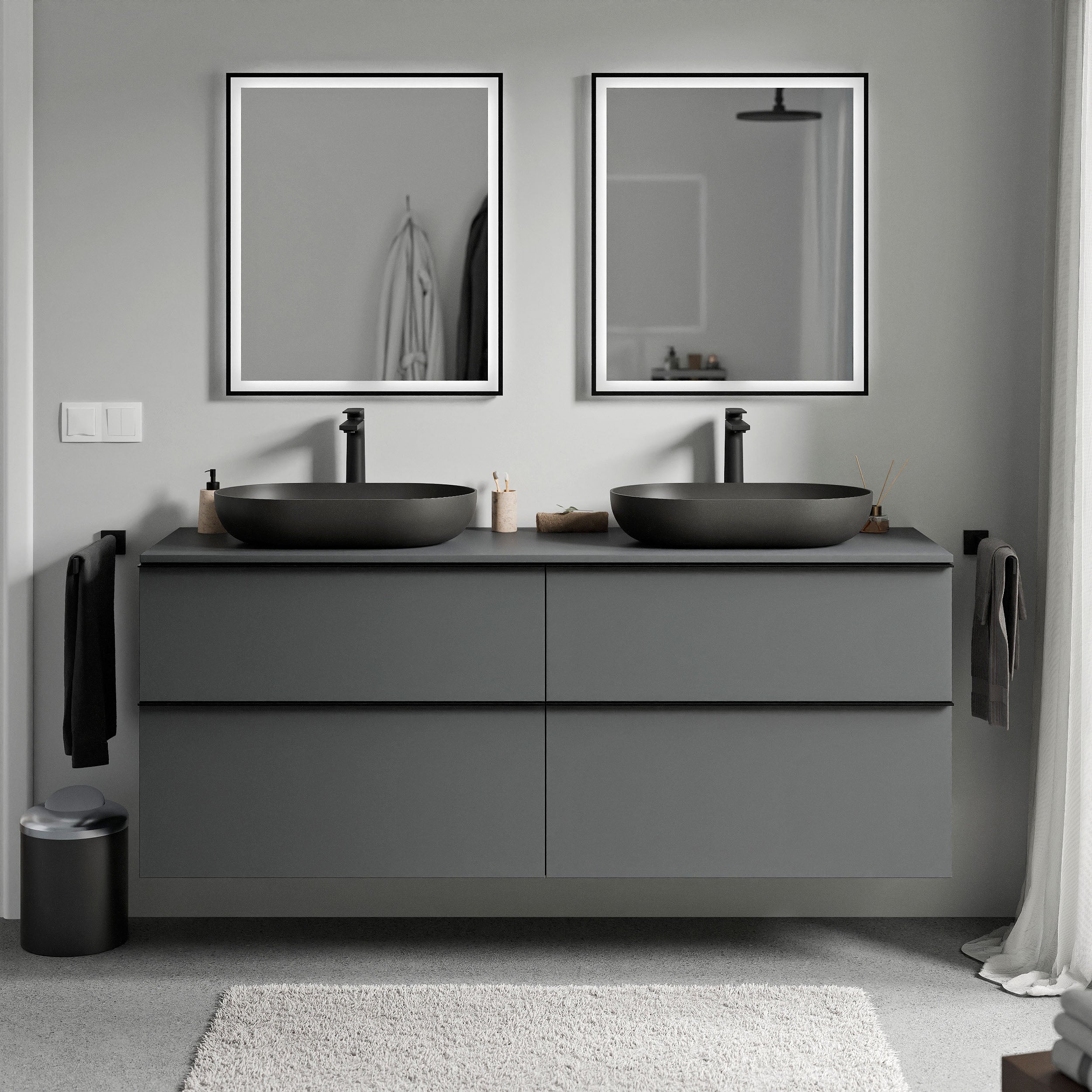 Badmöbel Unterschrank LAVOA 160 cm Anthrazit matt Anthrazit matt