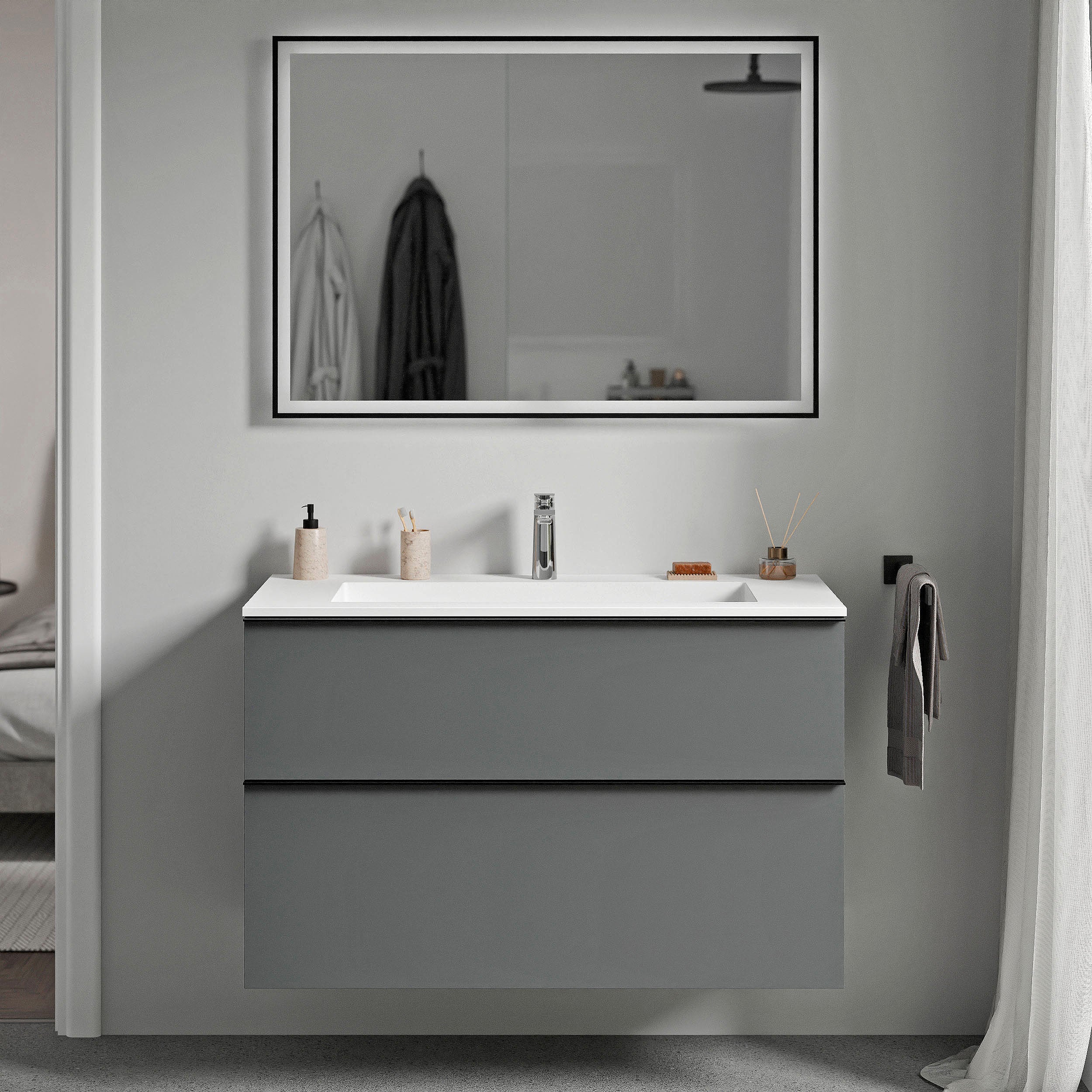 Unterschrank LAVOA 80 cm Anthrazit matt Weiß matt mit Hahnloch