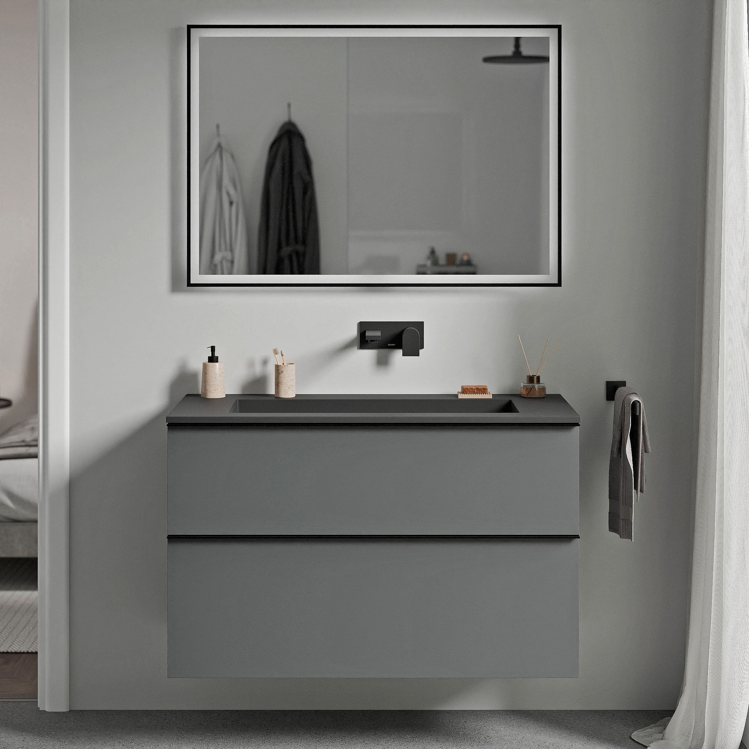 Unterschrank LAVOA 80 cm Anthrazit matt Schwarz matt ohne Hahnloch