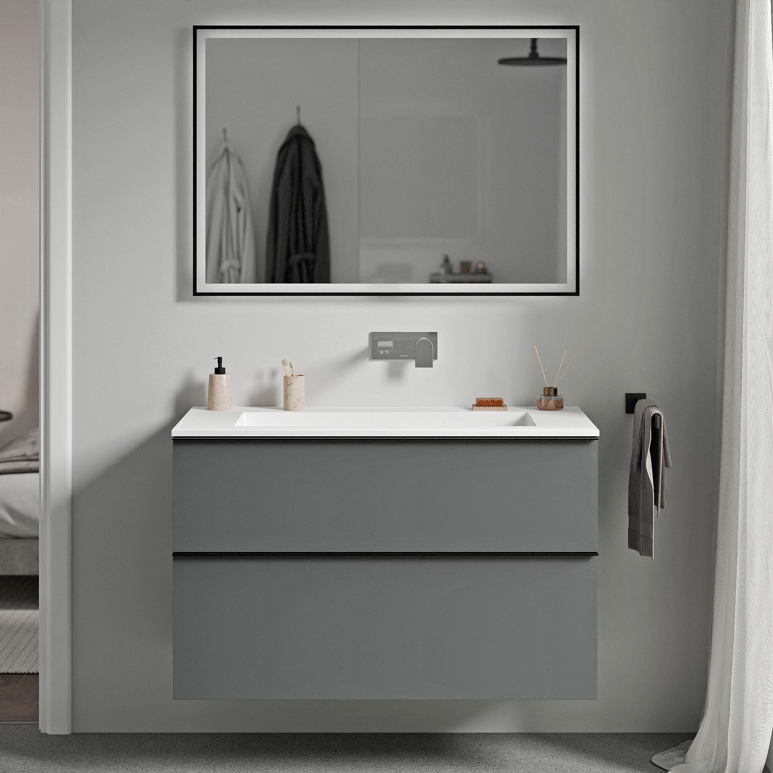 Unterschrank LAVOA 80 cm Anthrazit matt Weiß matt ohne Hahnloch