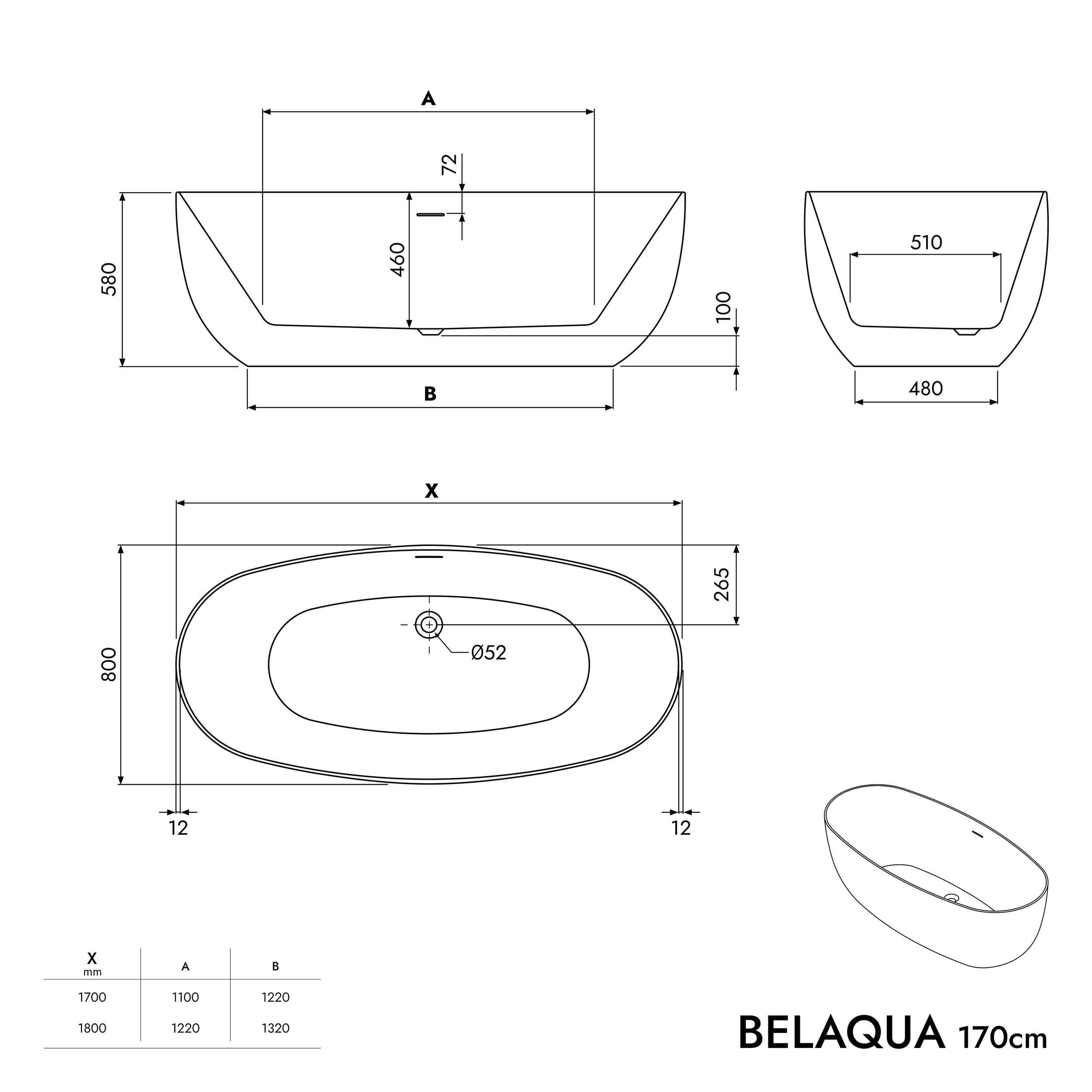 Freistehende Badewanne BELAQUA 2.0 Acryl