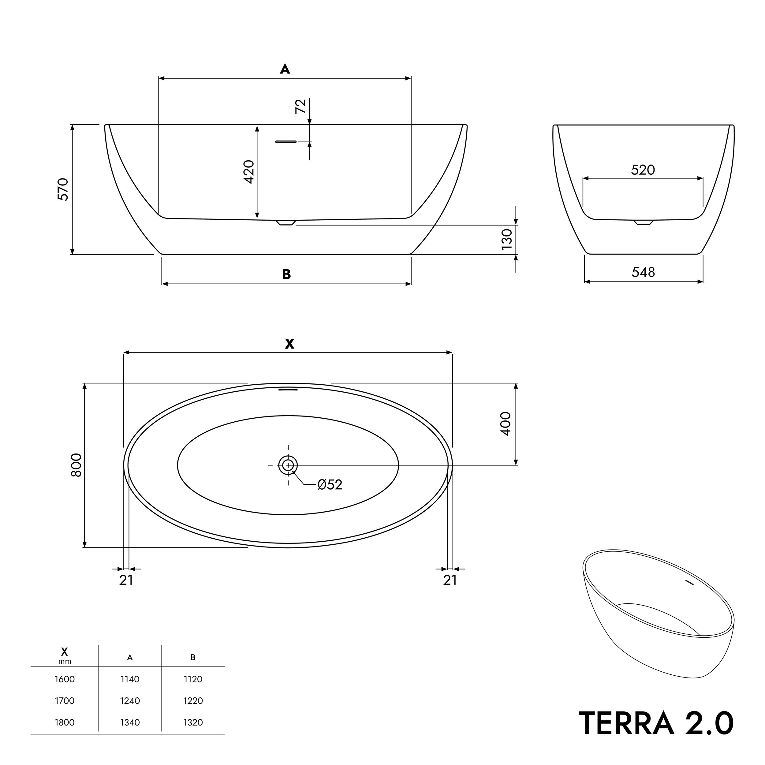 Freistehende Badewanne TERRA 2.0 Acryl