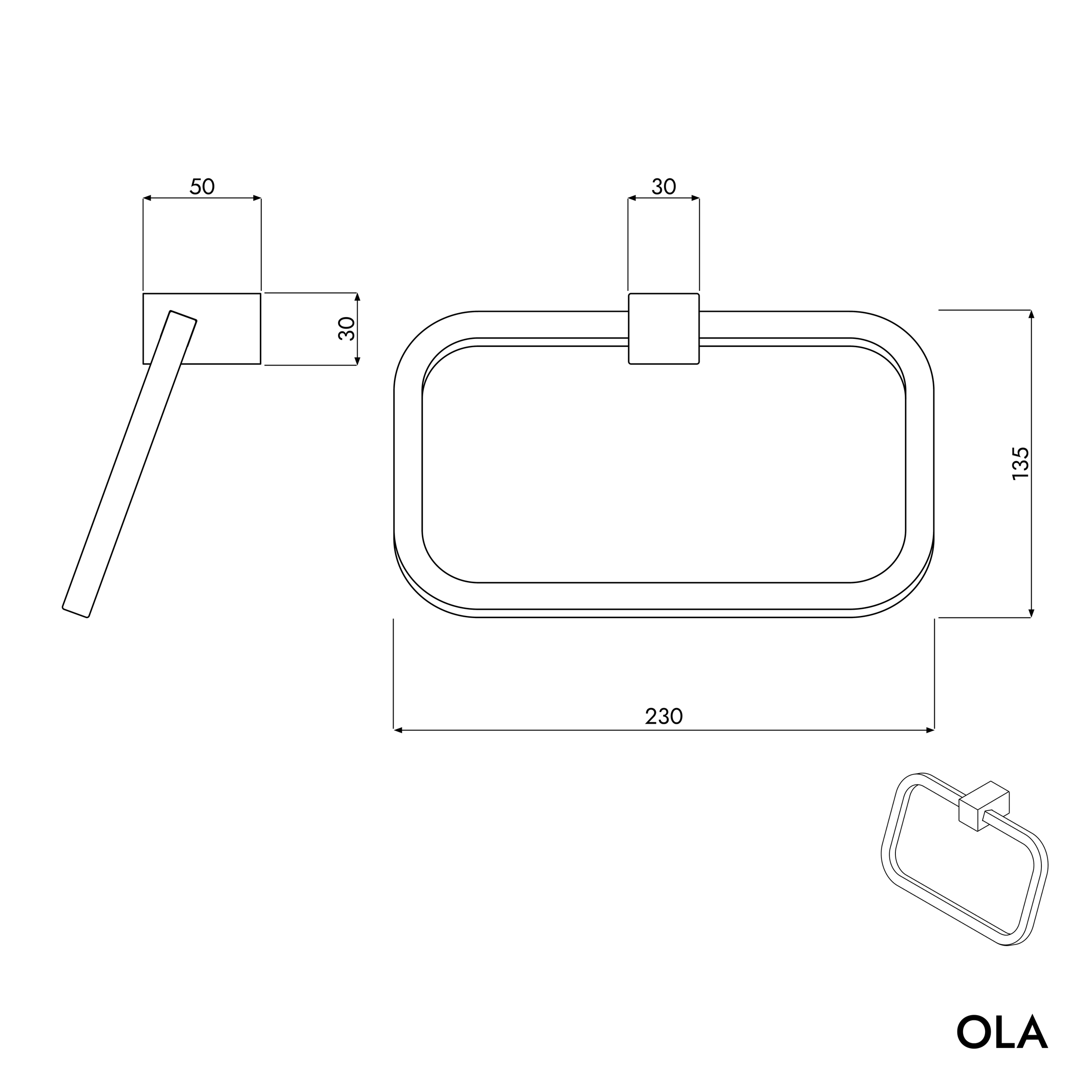 OLA anneau porte-serviettes carré, couleur au choix