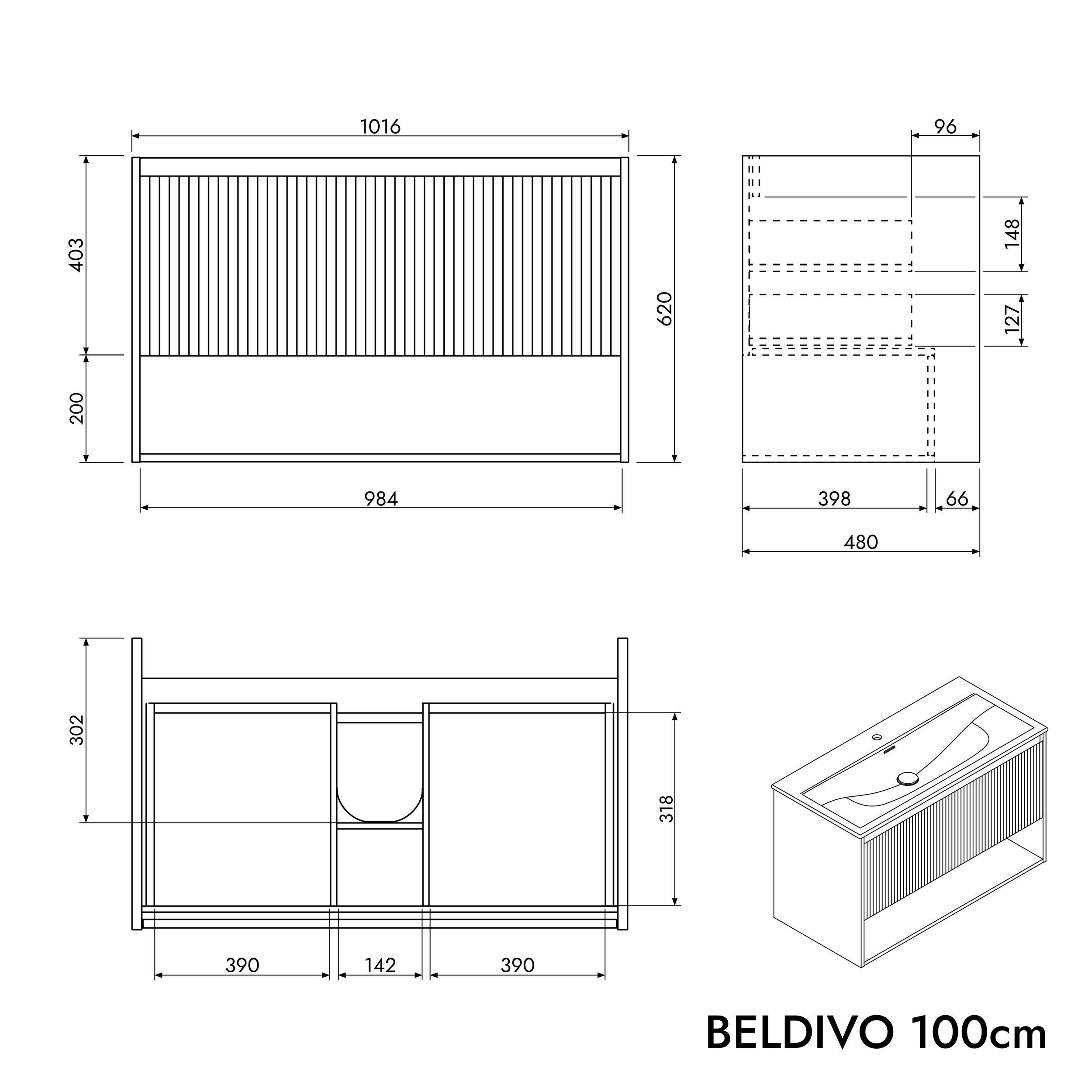 Duravit Waschbecken mit Waschtischunterschrank BELDIVO 100 cm