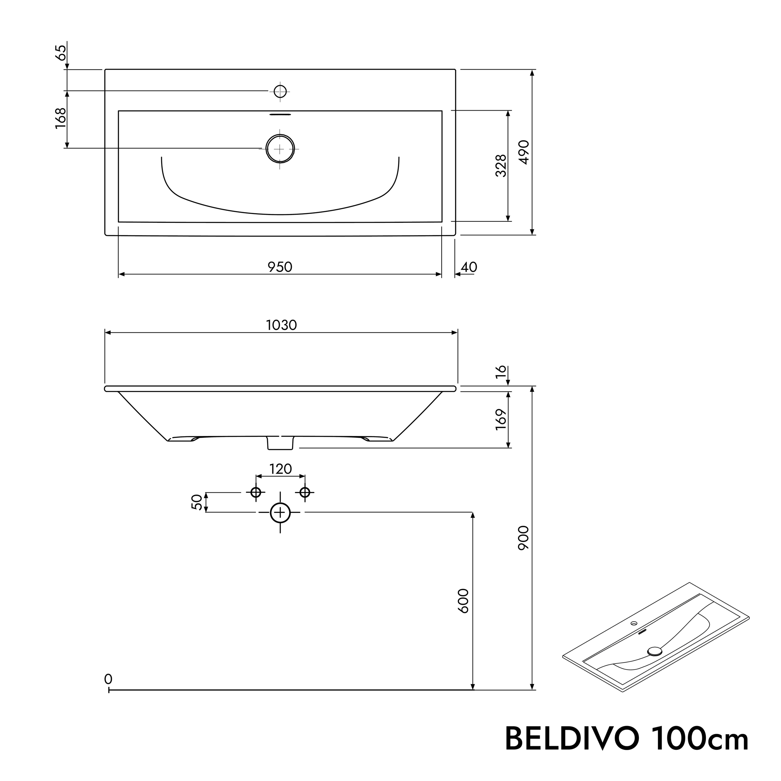 Set di mobili da bagno BELDIVO 100 cm con lavabo