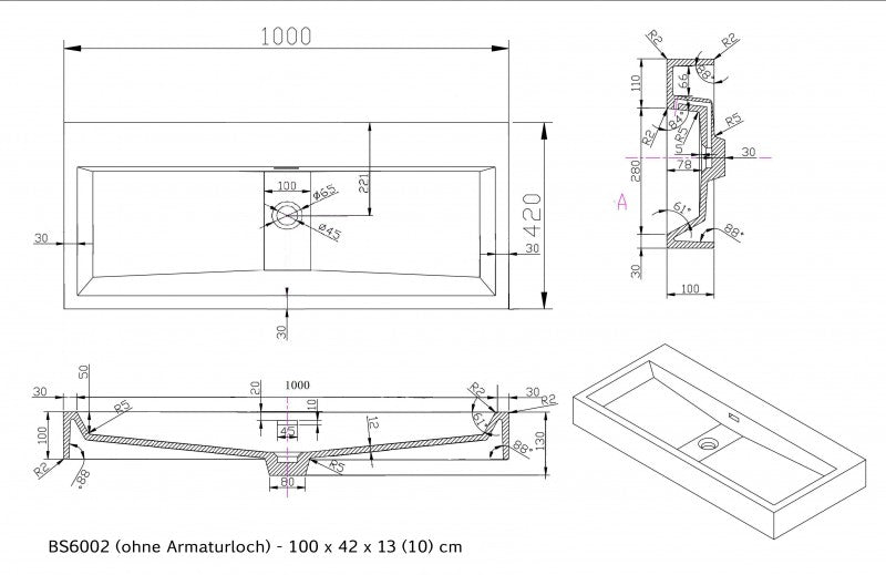 Wandwaschbecken Aufsatzwaschbecken BS6002 aus Gussmarmor