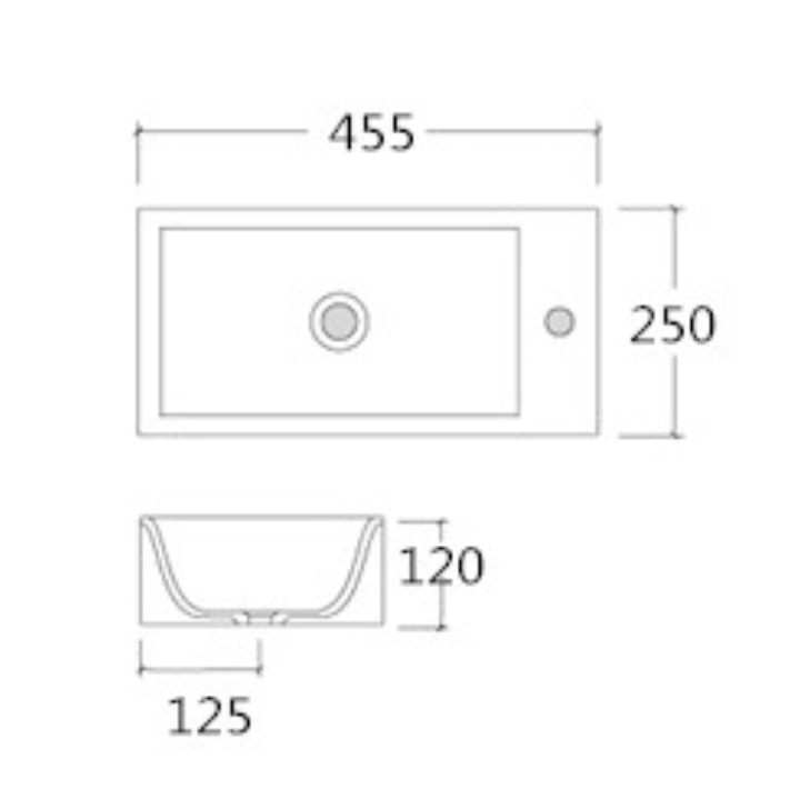 Lave-mains en céramique sanitaire KW302 - 45,5 x 25 x 12 cm - blanc brillant