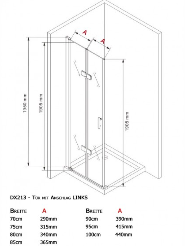 Eckdusche DX213 - 8 mm Nano Echtglas - Breite wählbar