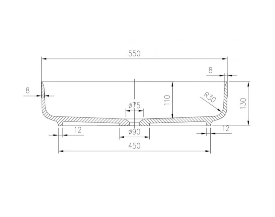 Lavabo / vasque en fonte minérale, rectangulaire à poser PB2121, 55x40x13cm