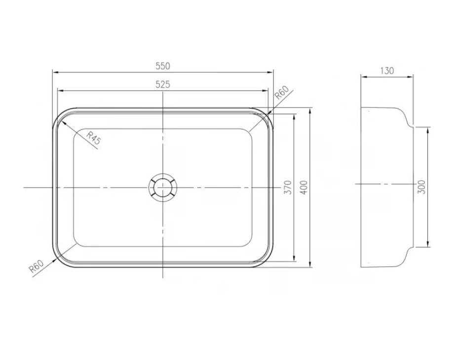 Lavabo / vasque en fonte minérale, rectangulaire à poser PB2121, 55x40x13cm