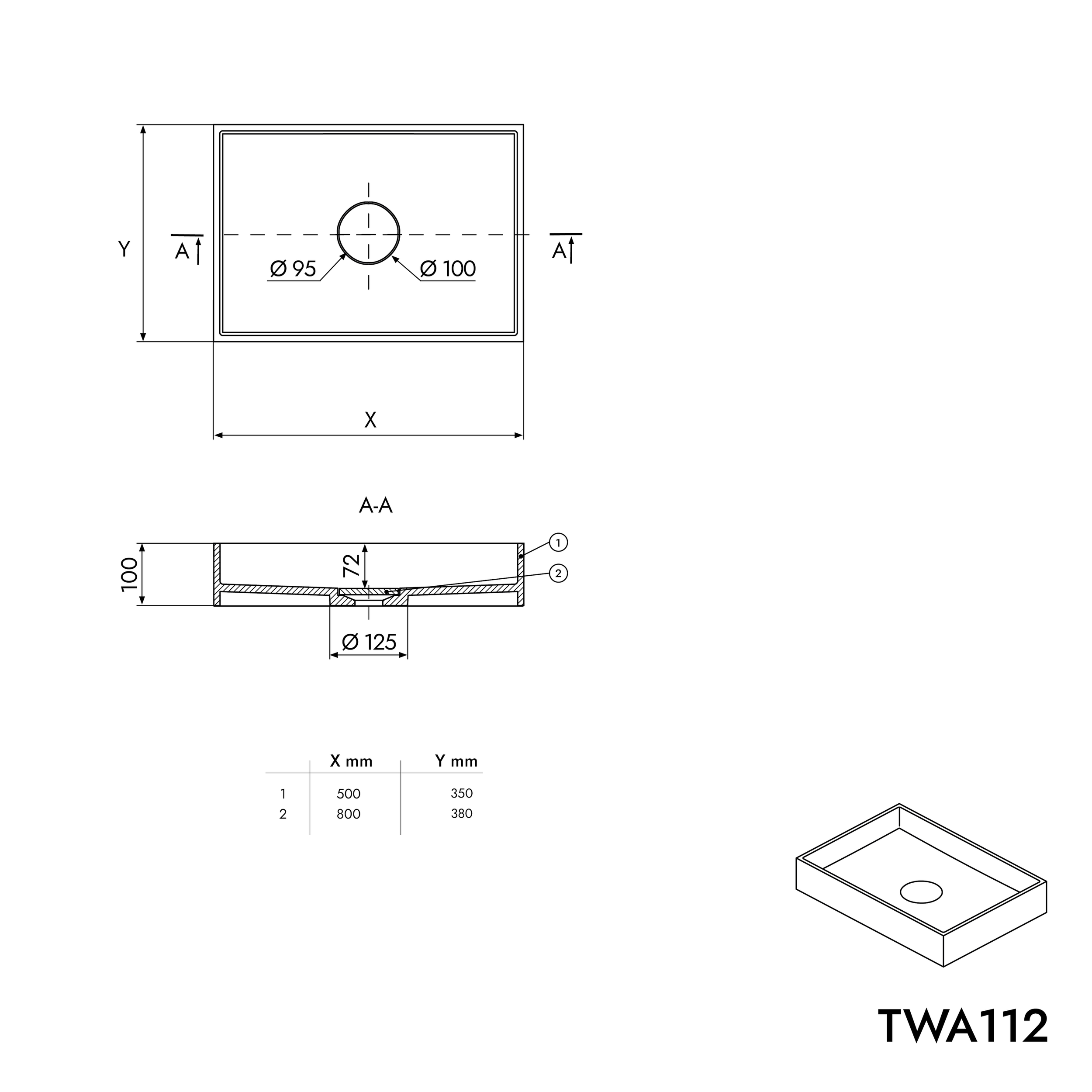 Aufsatzwaschbecken TWA112