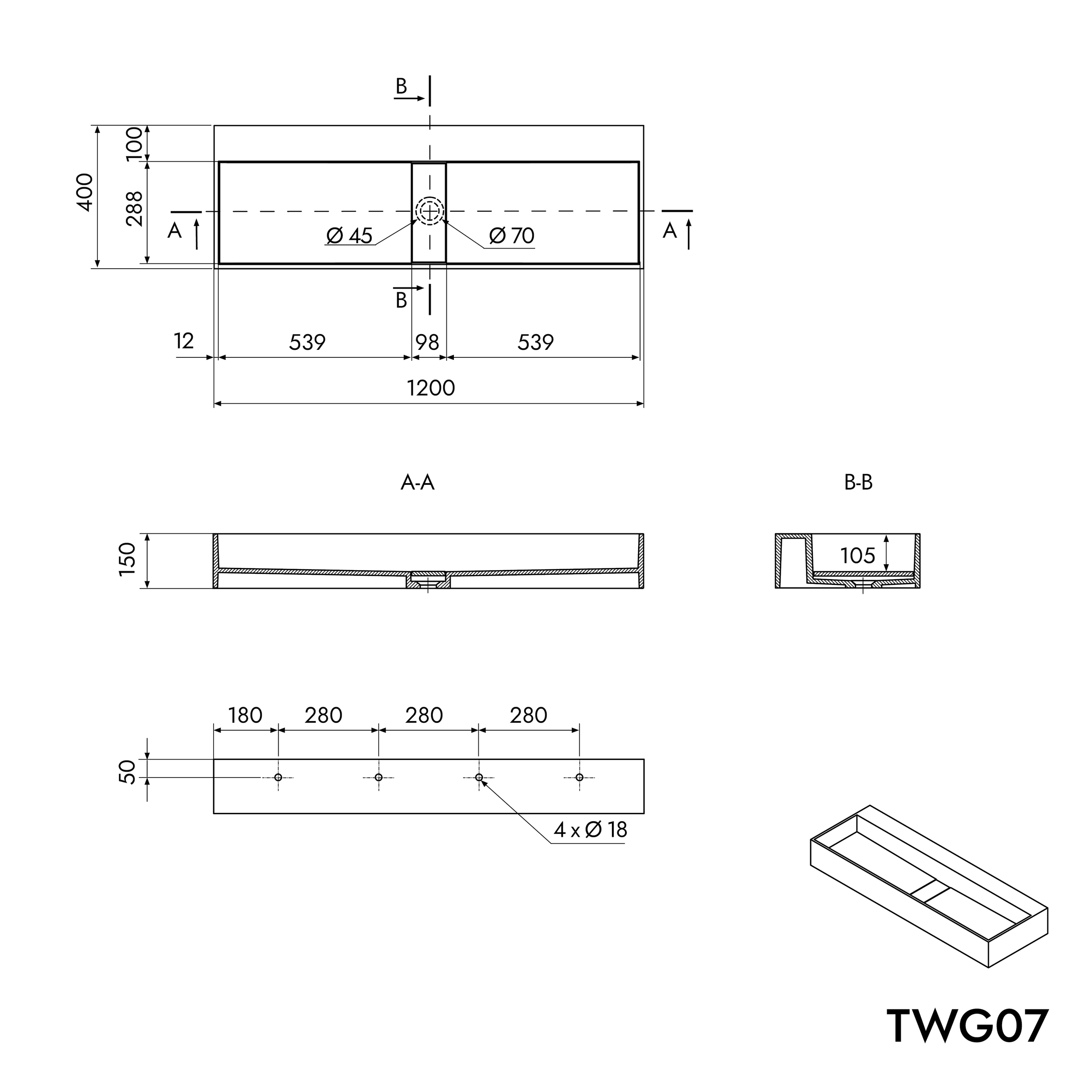 Wandwaschbecken Aufsatzbecken TWG07