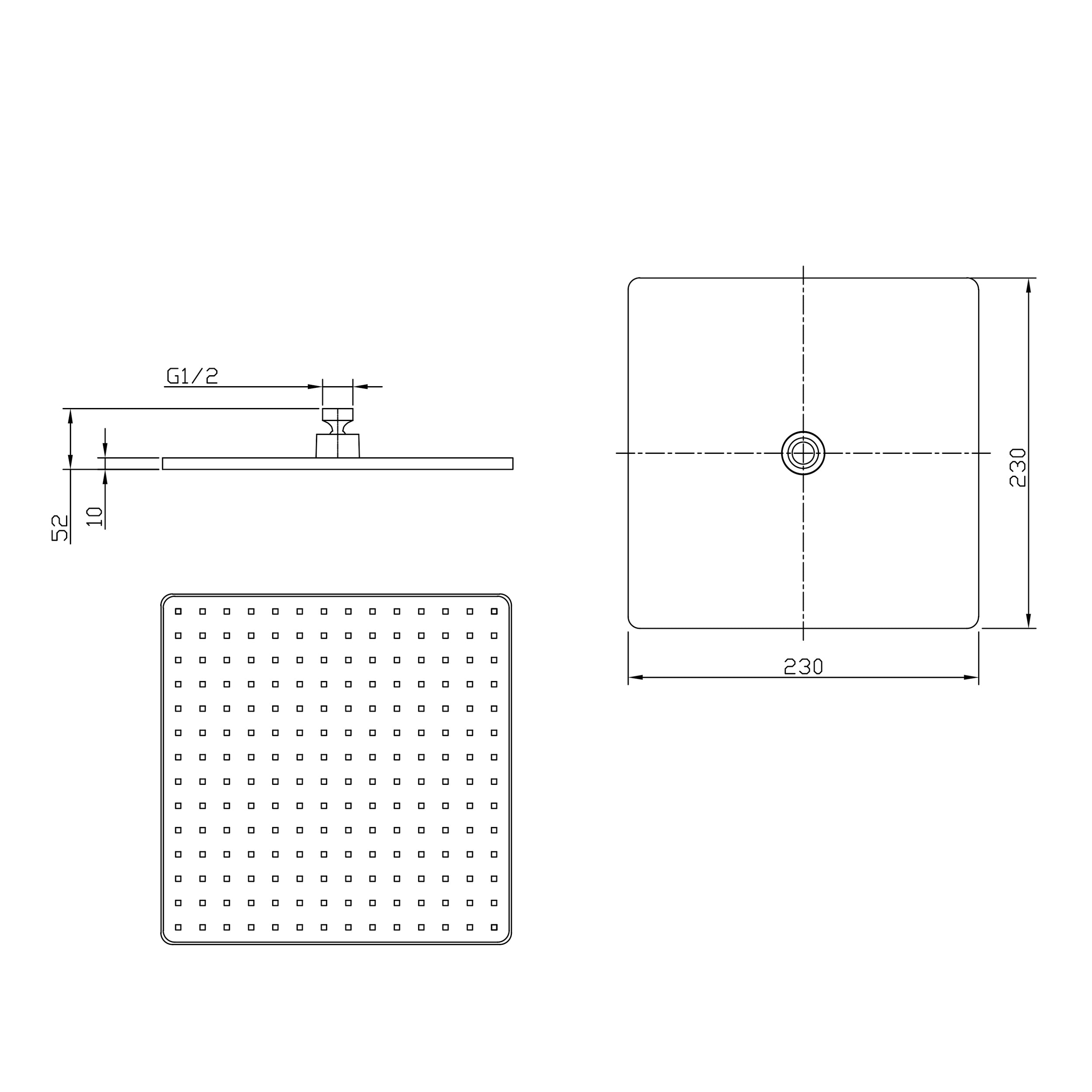 Tête de douche XXL 3030TB ABS noir - 22,5 x 22,5 x 1 cm