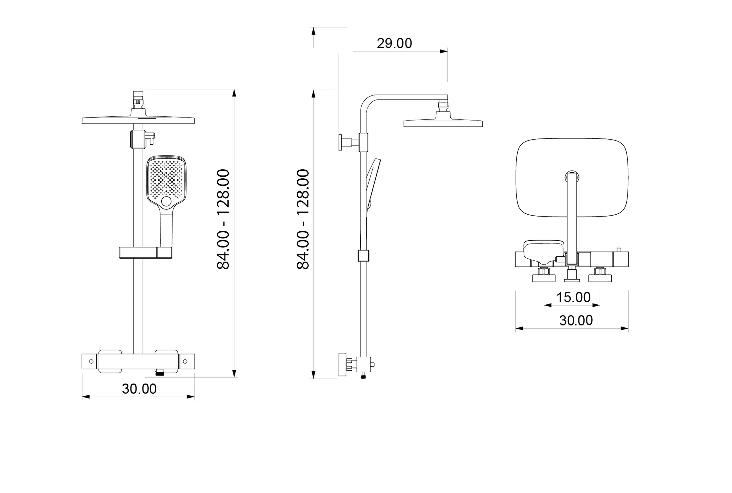 Colonne de douche thermostatique 3011 PRO Noir - avec douchette à main et pommeau de douche pluie