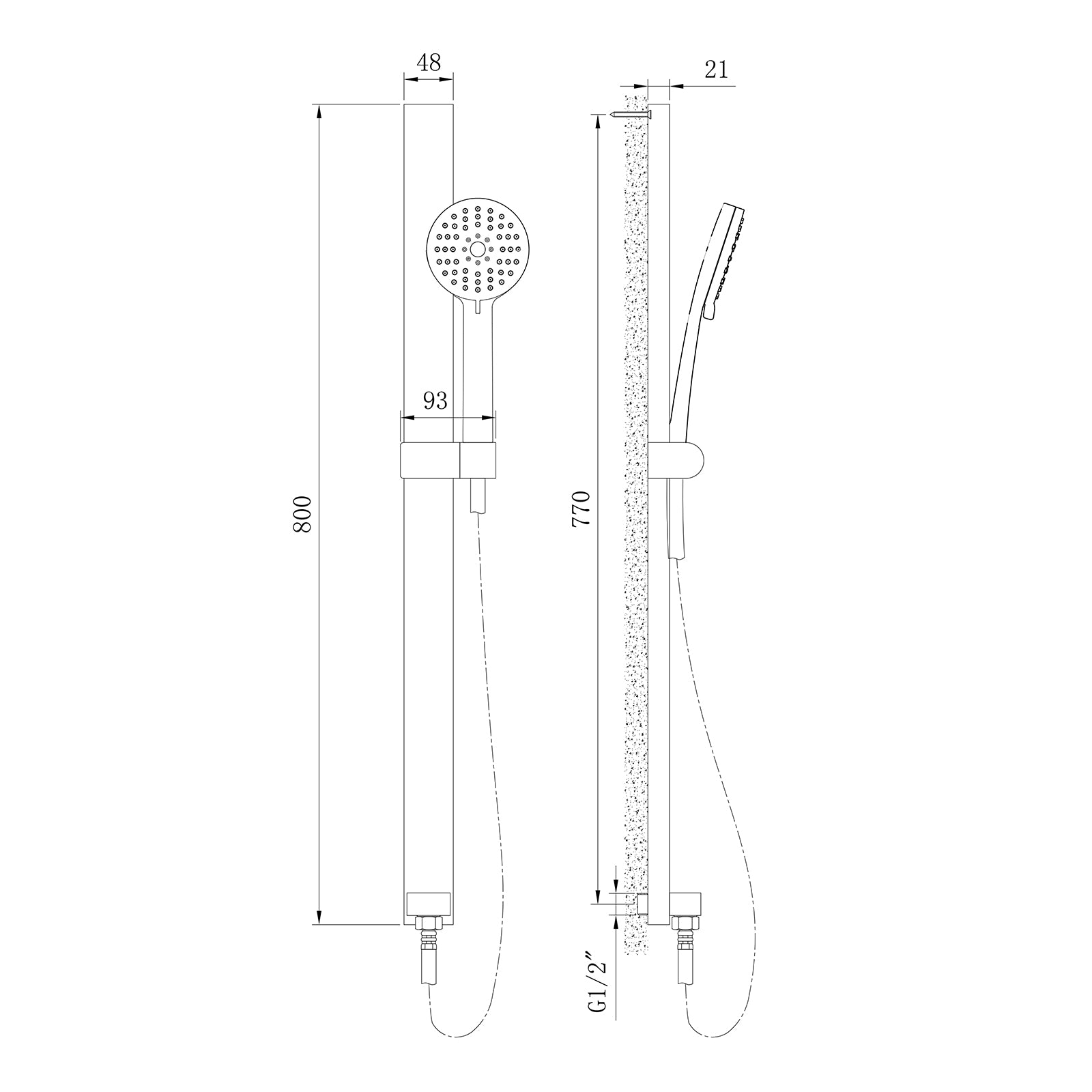 Set de douche - inclus barre de douche NT127B avec coude de raccordement/ douchette à main / flexible de douche en option