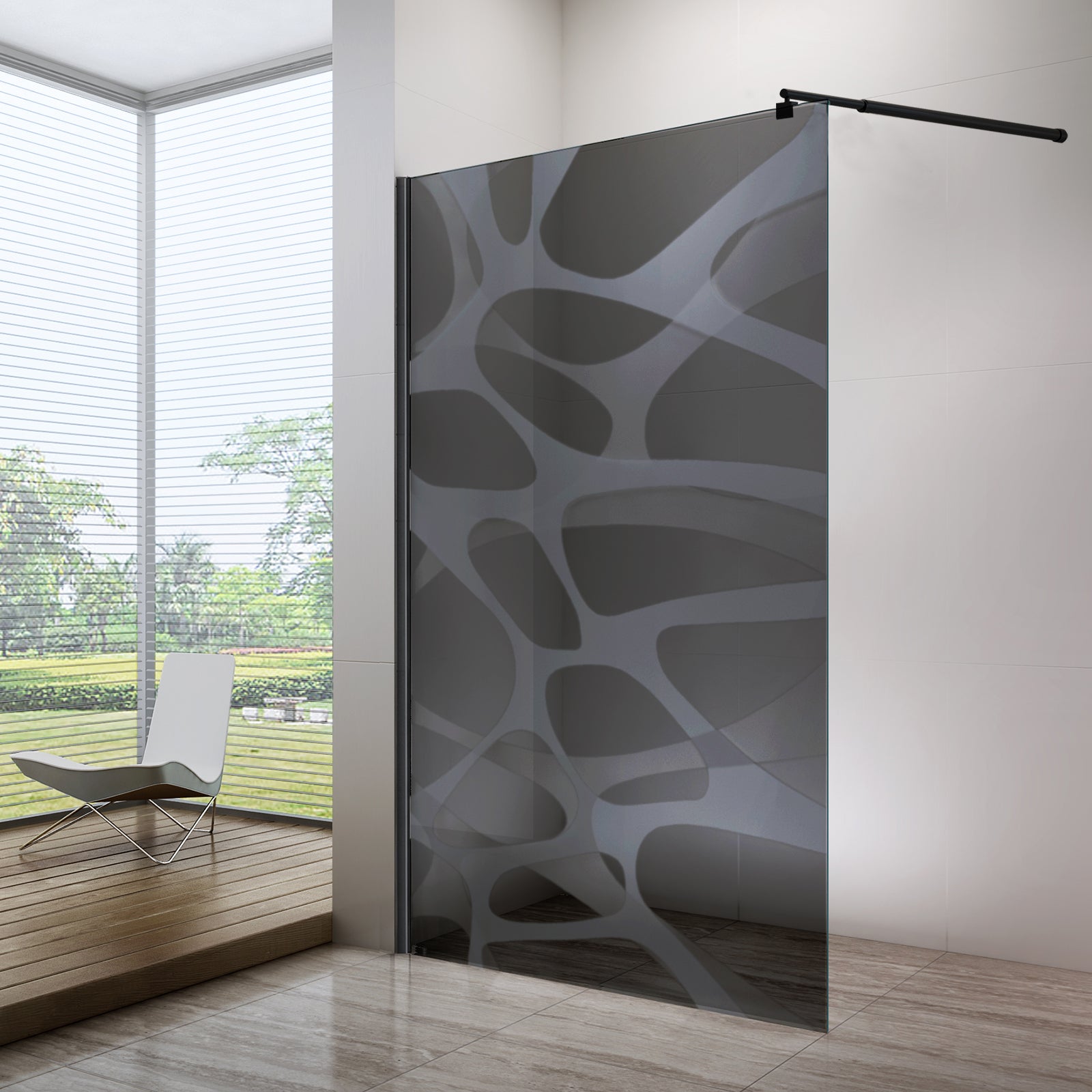 Paroi de douche à l'italienne EX101 - Verre trempé noir motif WAVE - largeur au choix