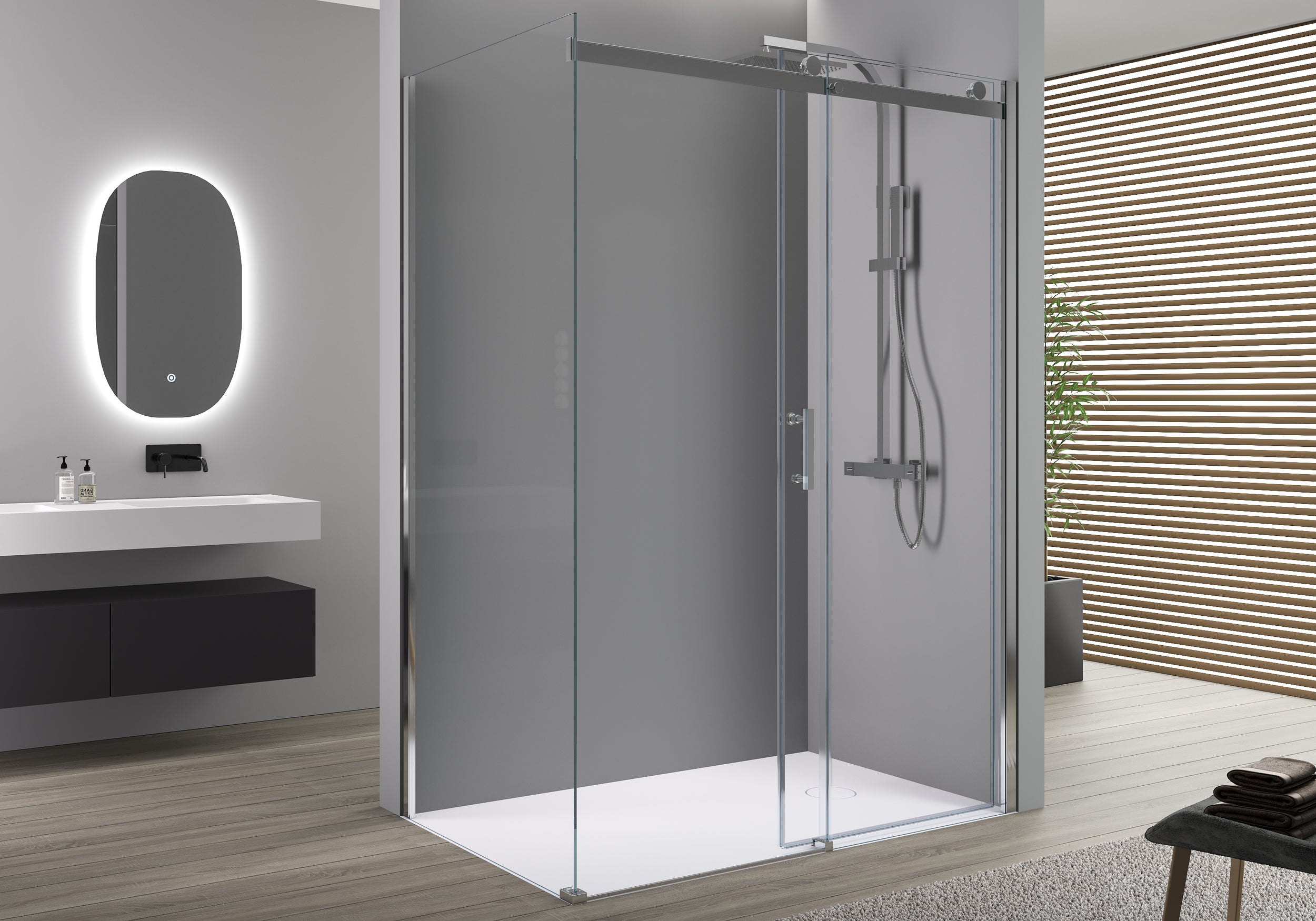 Paroi de douche fixe et porte coulissante EX806 - en verre de sécurité NANO - 90 x 120 x 195 cm


