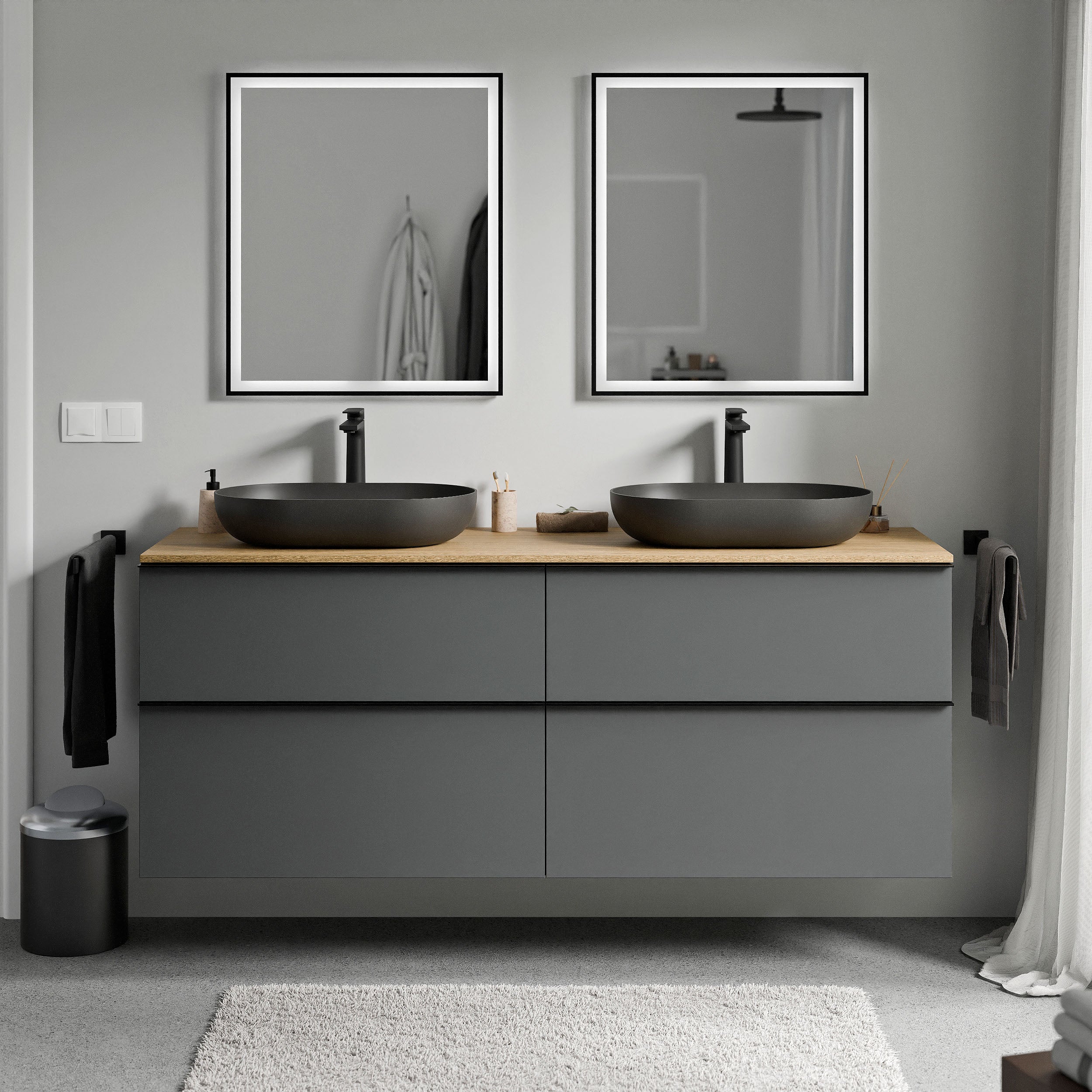 Badmöbel Unterschrank LAVOA 160 cm Anthrazit matt Eiche honiggold