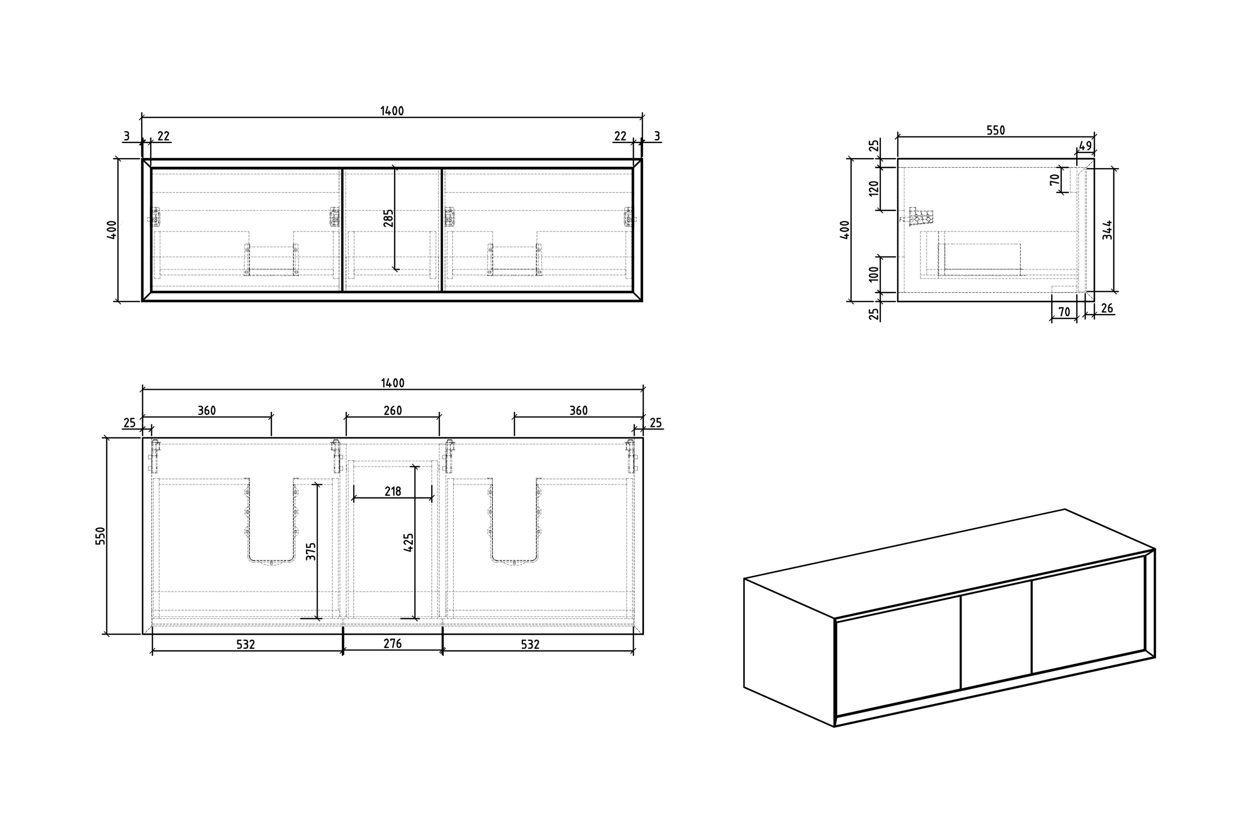 Meuble de salle de bains Fiona Multy 1400 blanc mat - façade en aspect chêne