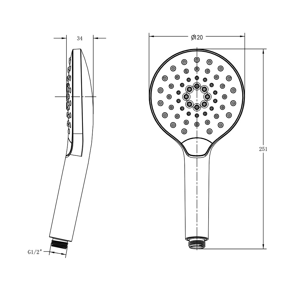 Douchette à main ronde 3 jets HB115C chromée  - avec picots anti-calcaire 