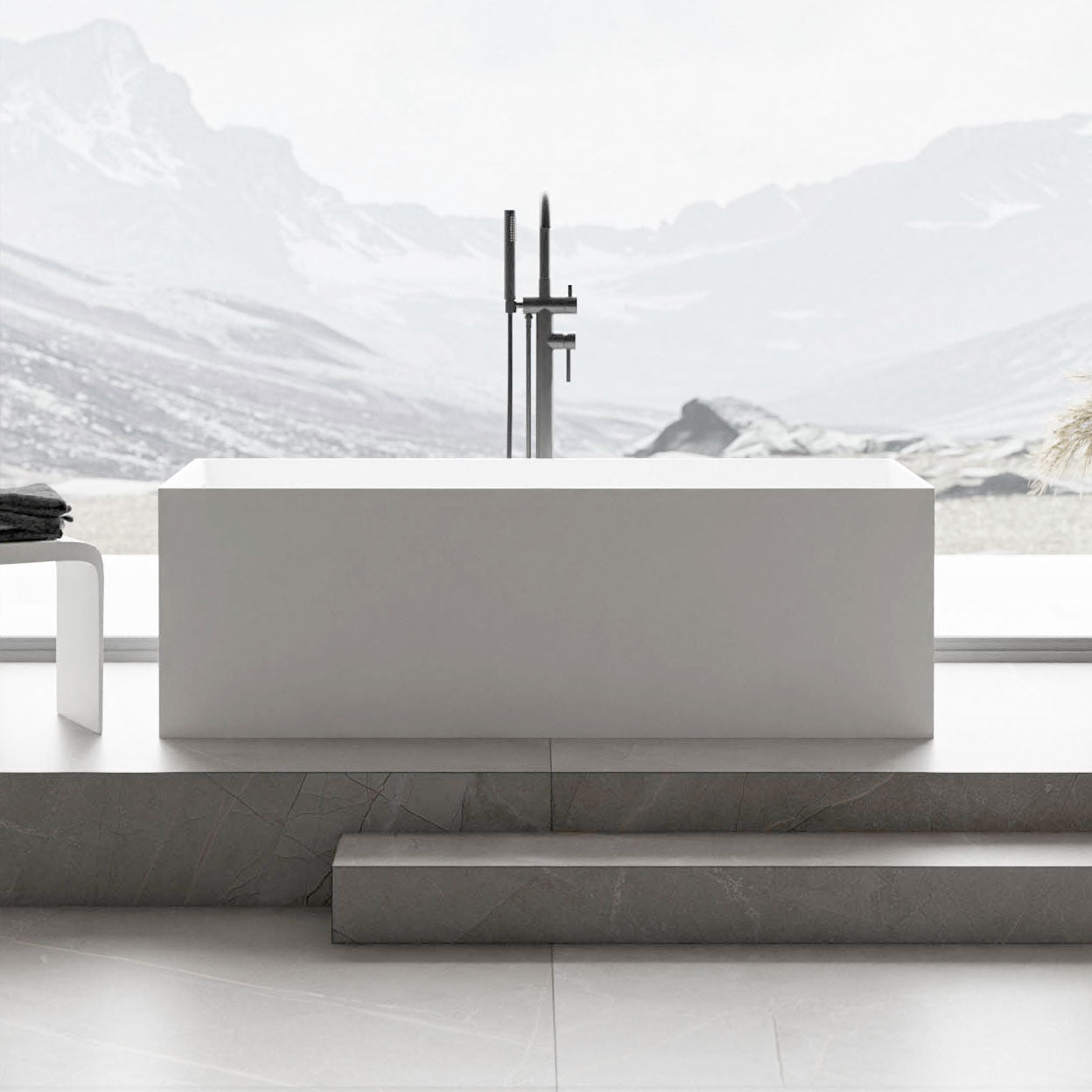 Vasca da bagno autoportante LUNA STONE bianca - 170 x 72 cm - Solid Stone