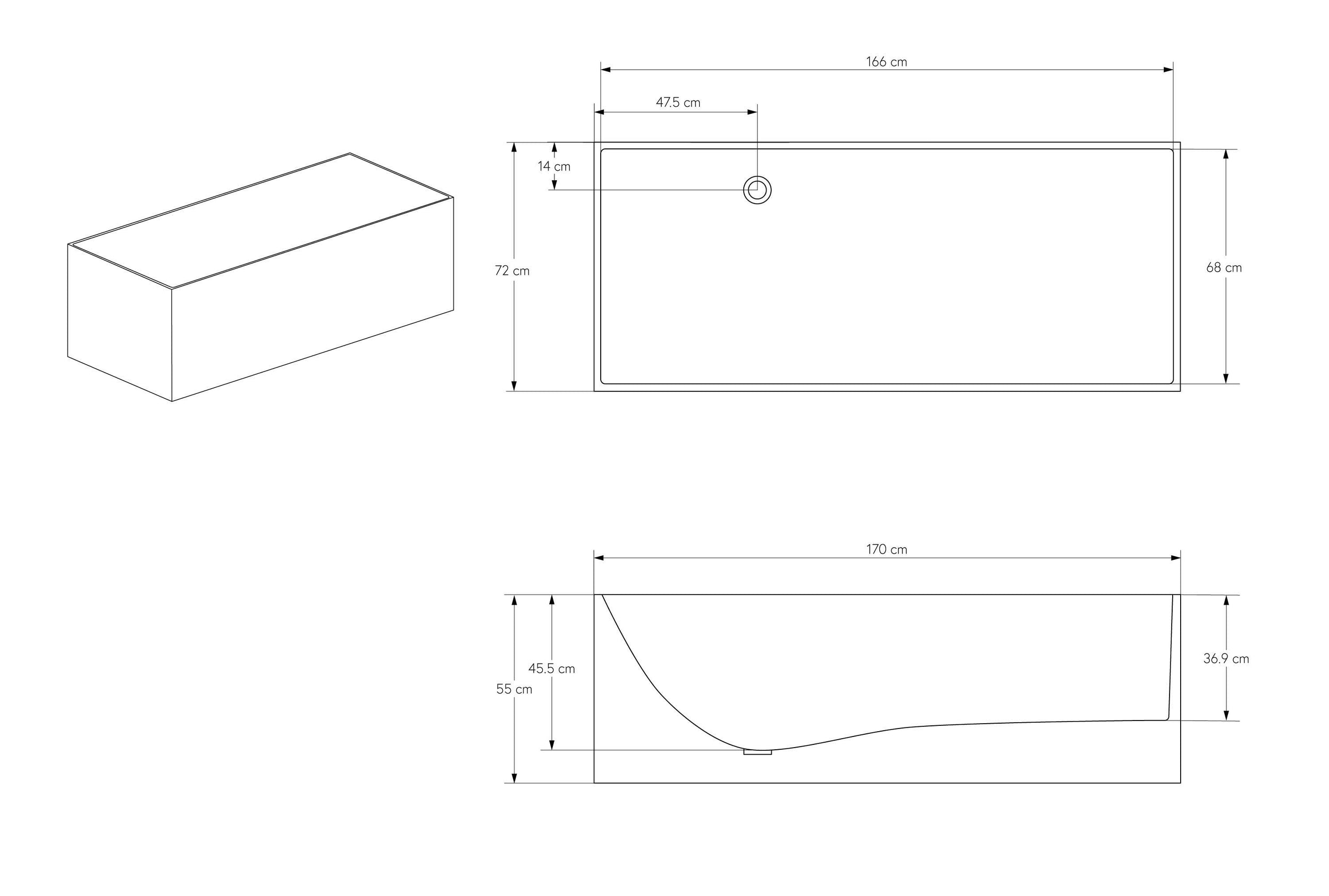 Vasca da bagno autoportante LUNA STONE bianca - 170 x 72 cm - Solid Stone