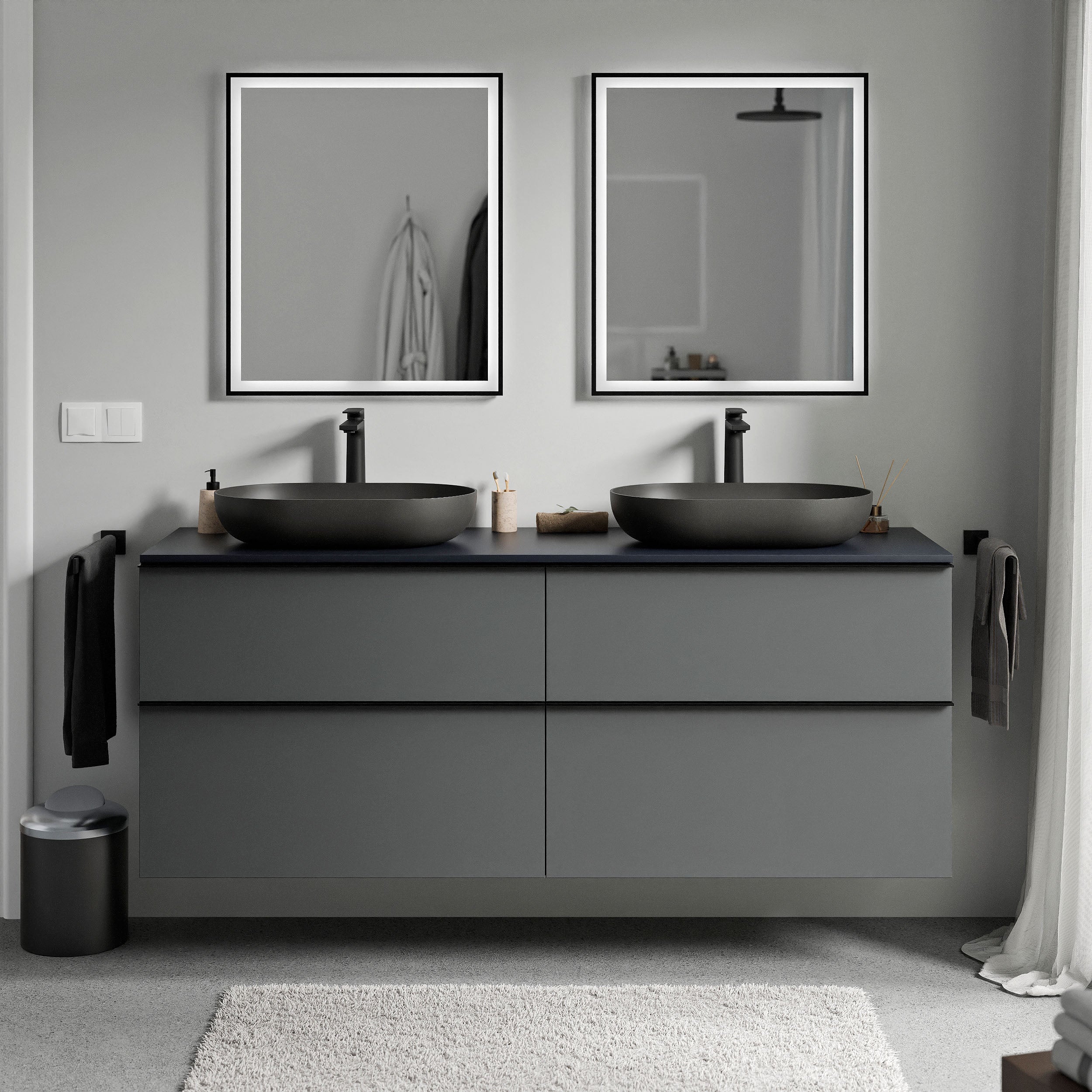 Badmöbel Unterschrank LAVOA 160 cm Anthrazit matt Mitternachtsblau matt