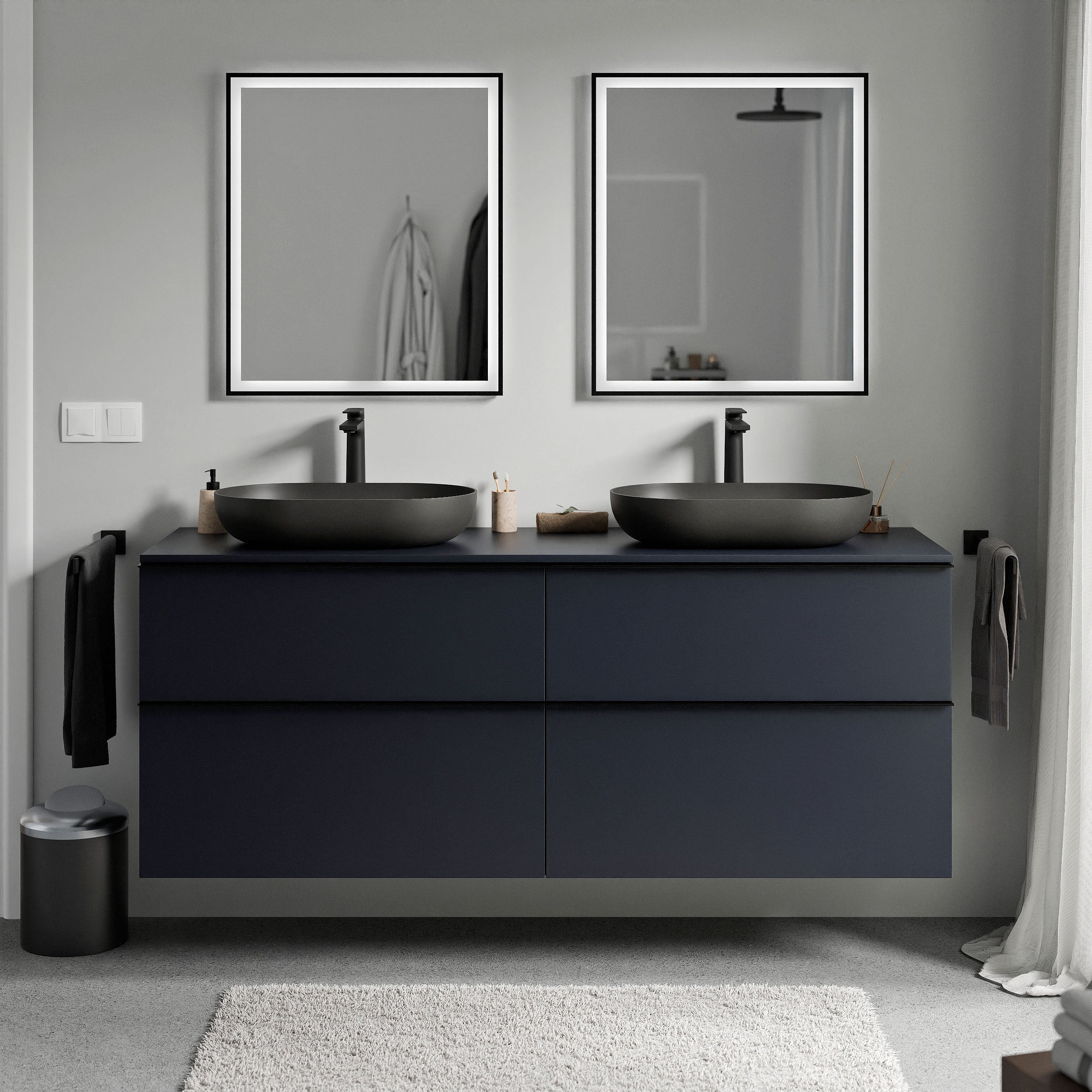 Badmöbel Unterschrank LAVOA 160 cm Mitternachtsblau matt Mitternachtsblau matt