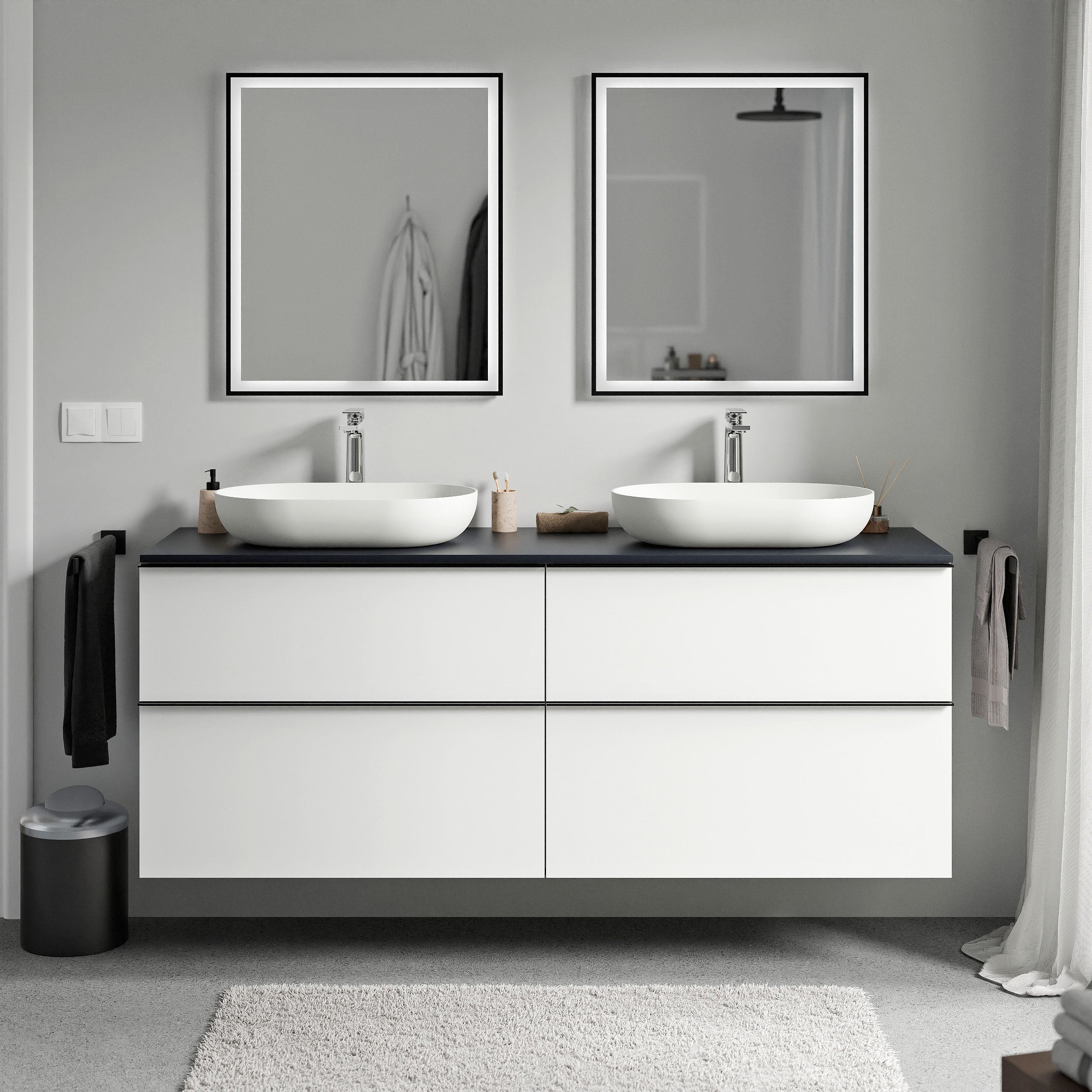 Badmöbel Unterschrank LAVOA 160 cm Weiß matt Mitternachtsblau matt