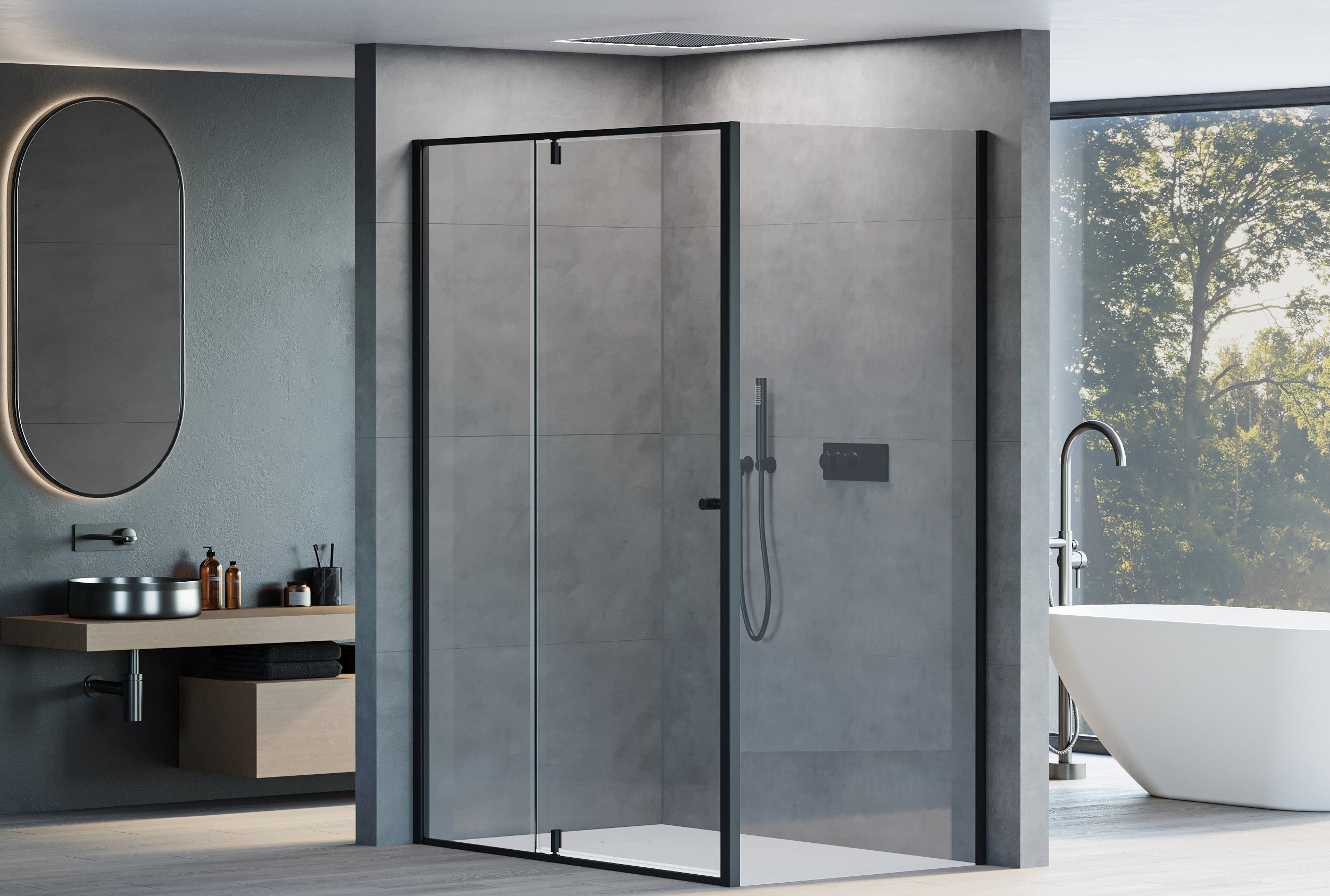 Paroi de douche d'angle NT606 FLEX - avec porte pivotante - couleur profilé au choix