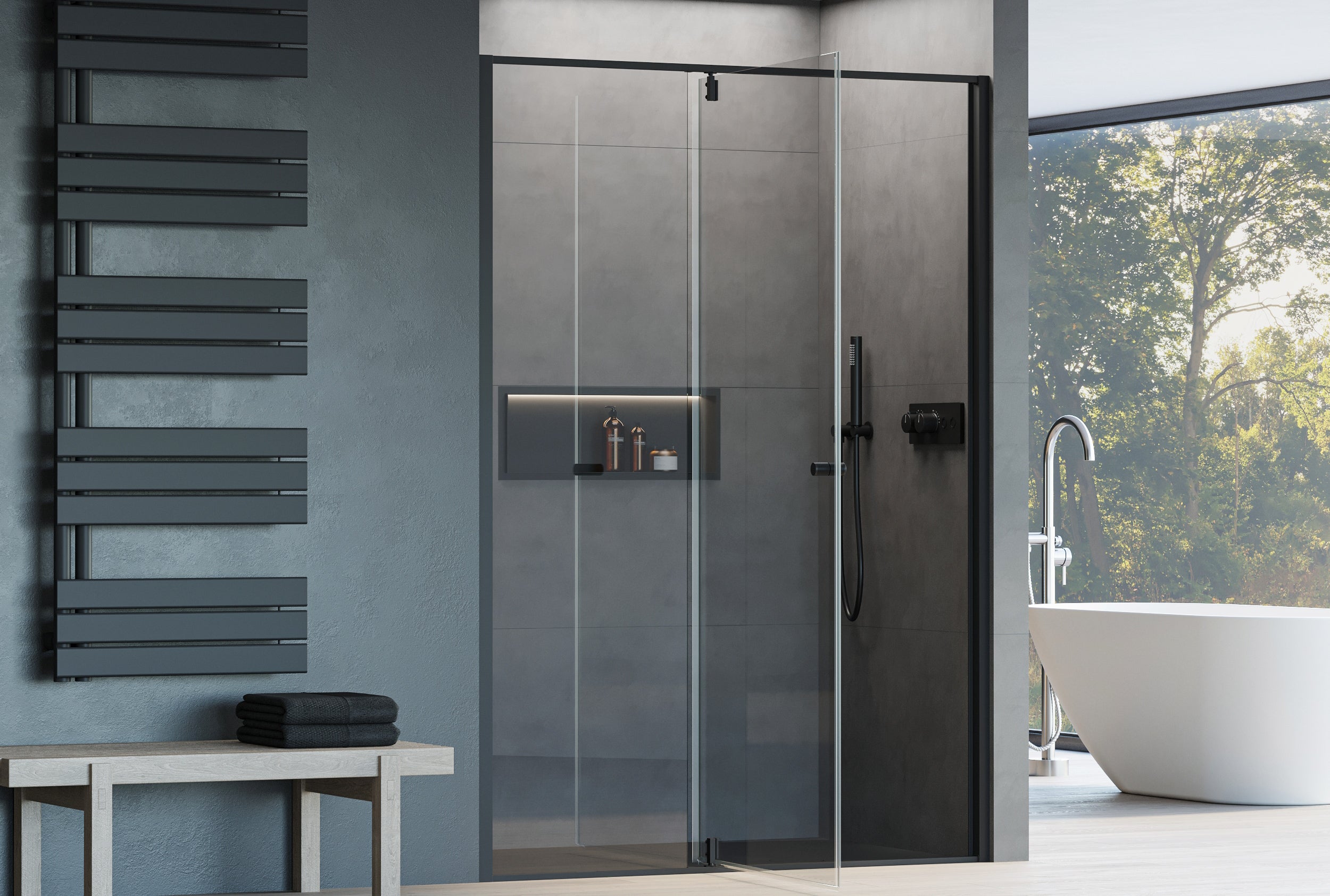 Paroi de douche en niche NT606 FLEX - avec porte pivotante - couleur du profilé au choix