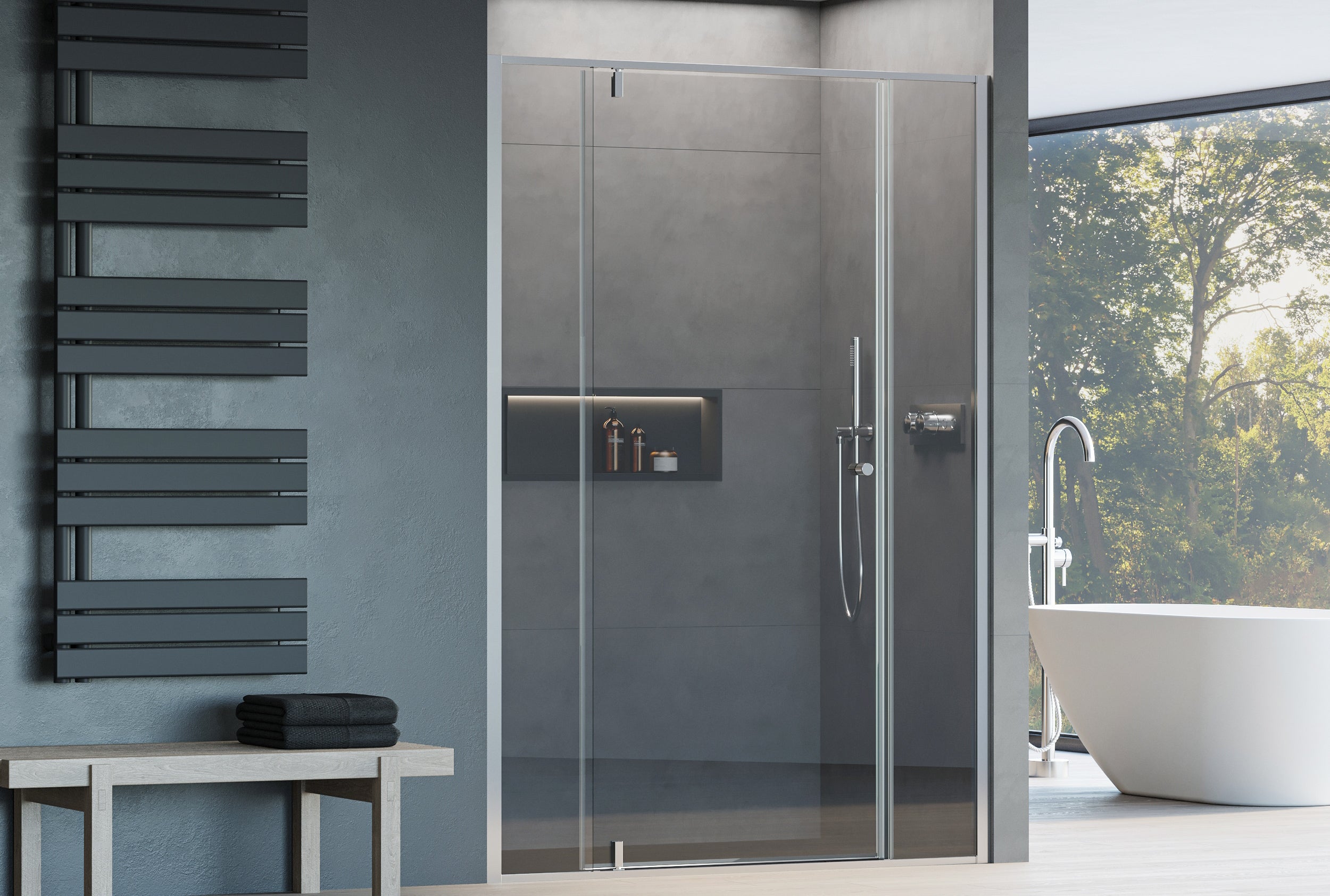 Paroi de douche en niche avec porte pivotante NT607 FLEX - Verre Nano 6 mm  - Couleur et largeur au choix