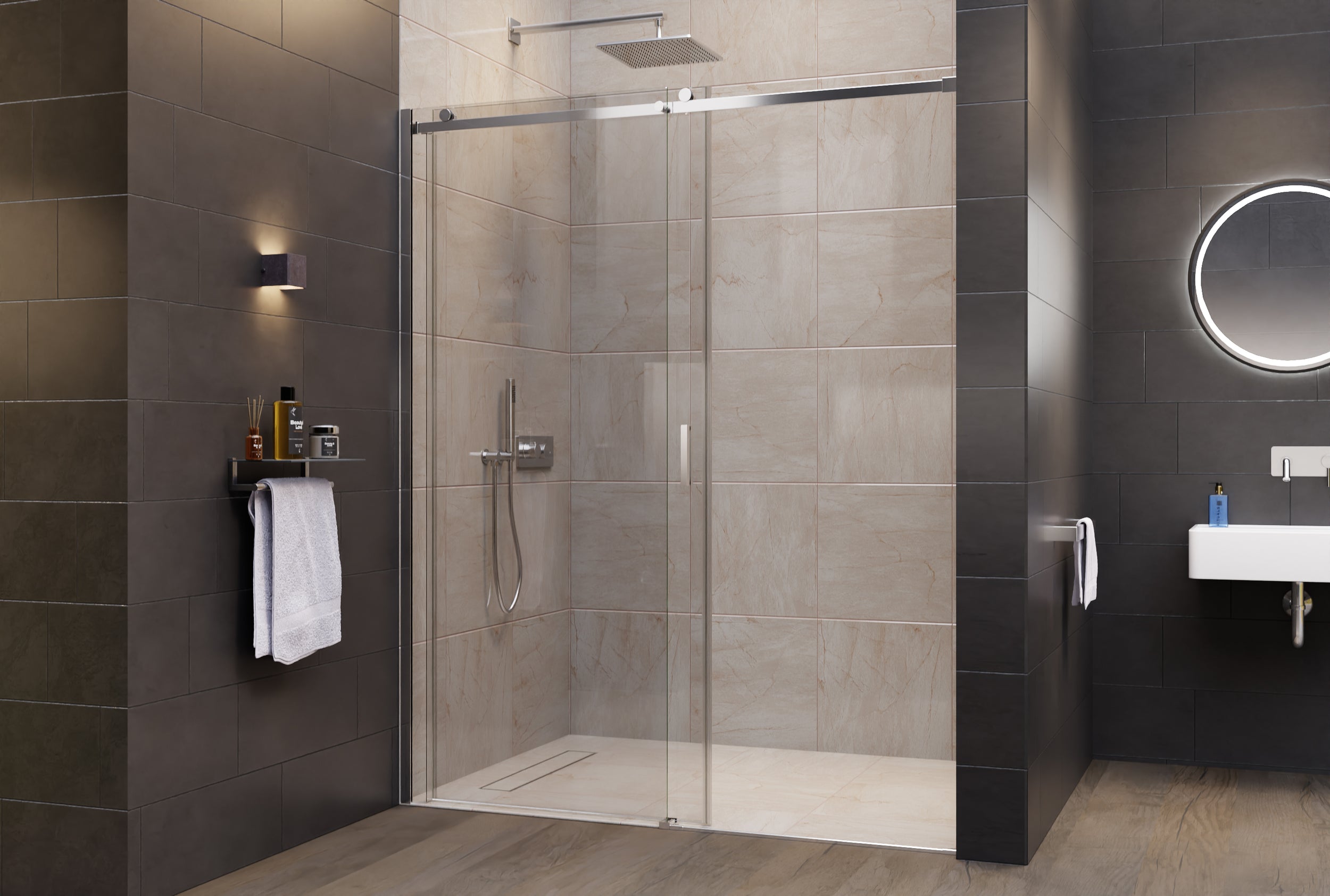 Cabine de douche en niche avec porte coulissante NT806 FLEX - épaisseur au choix