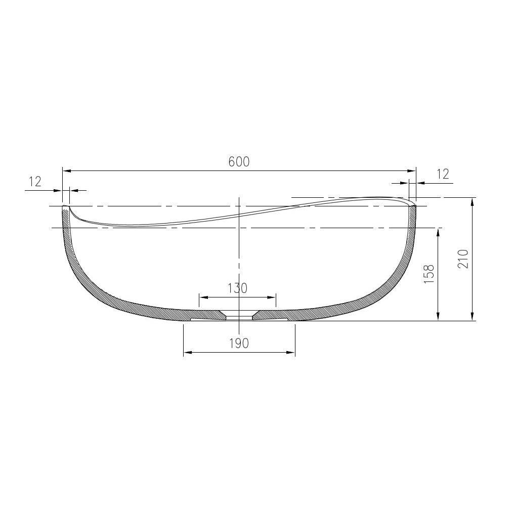 Vasque à poser WAVE PB2001 en fonte minérale - 60 x 37 x 21 cm - finition au choix