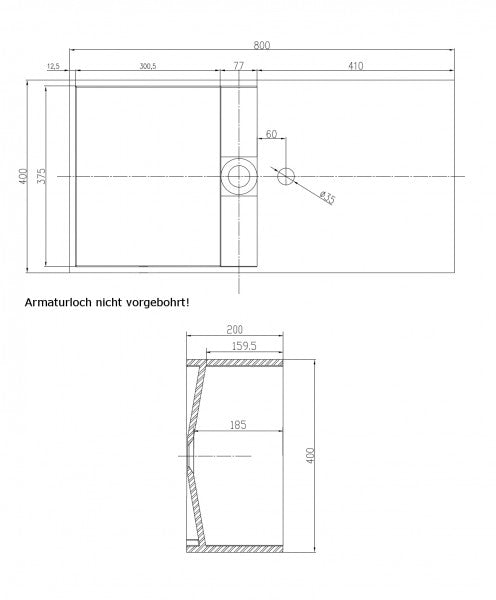 Lavabo suspendu avec espace de rangement PB2037 - 80 x 40 x 20cm en résine de synthèse (Solid Stone)