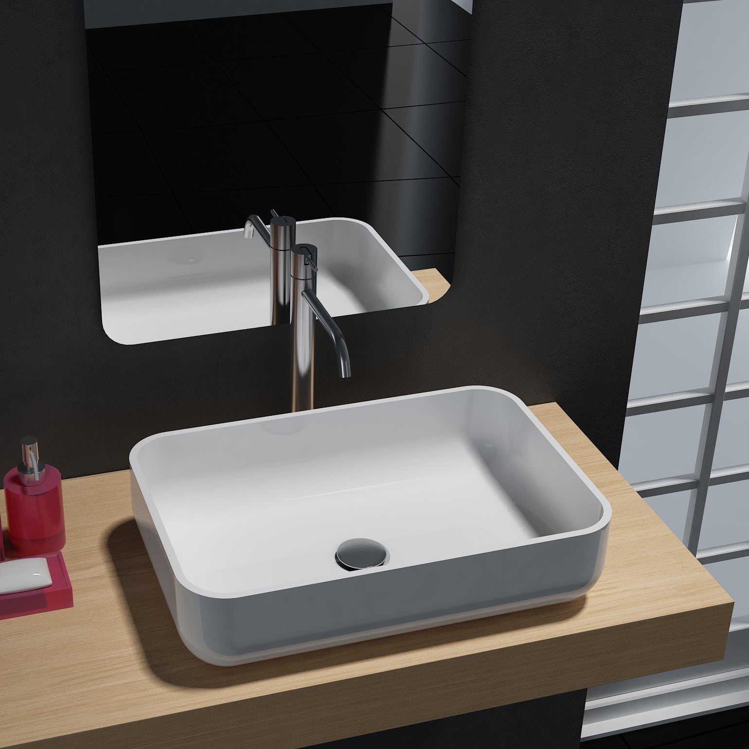 Lavabo da appoggio PB2133 in fusione minerale - in bianco o nero - 54 x 36 x 13 cm