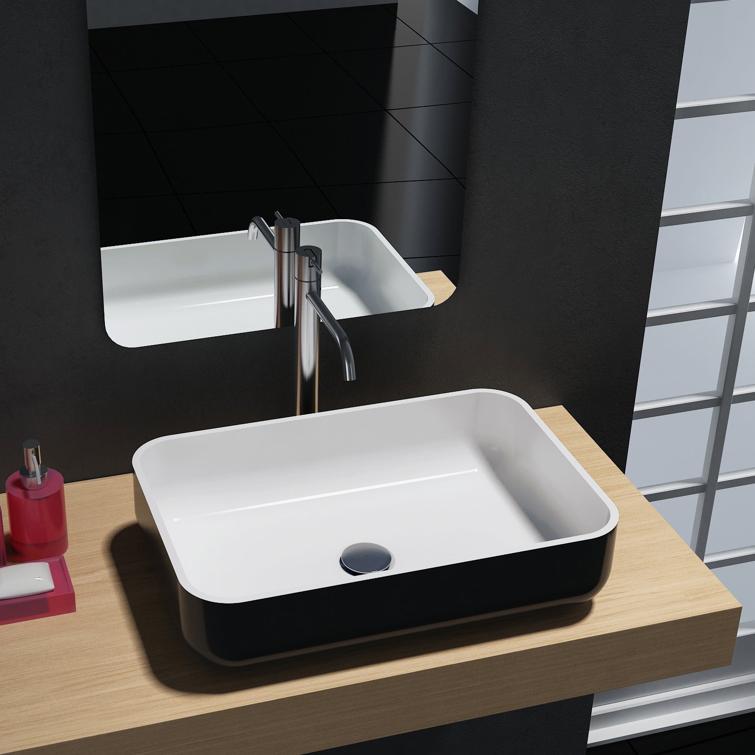 Lavabo da appoggio PB2133 in fusione minerale - in bianco o nero - 54 x 36 x 13 cm