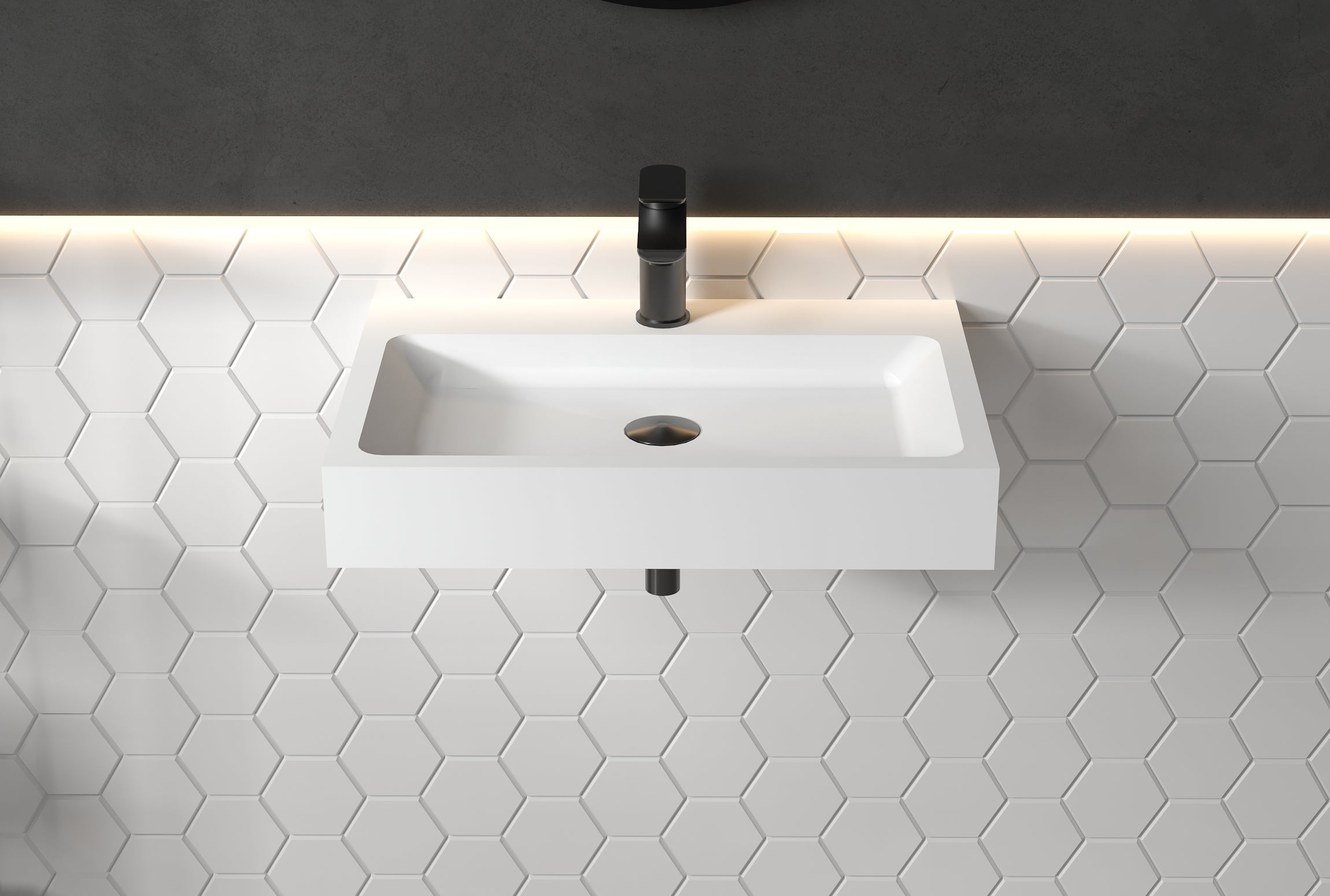 Vasque à poser ou lavabo à suspendre PB2142 en solide surface (Solid Stone) – blanc mat – 60 x 42 x 10 cm