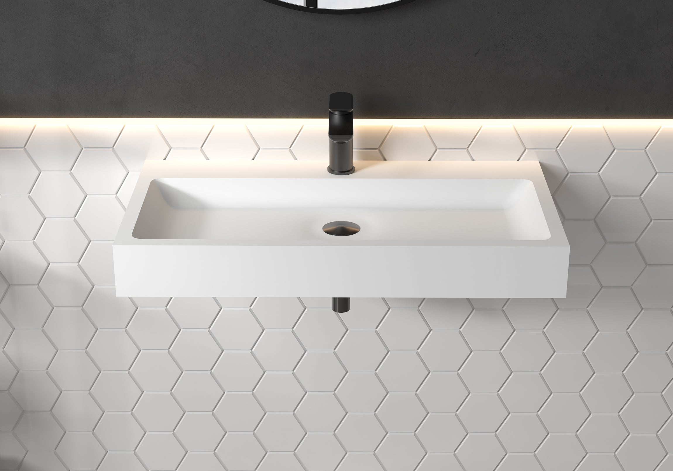 Vasque à poser ou lavabo à suspendre PB2143 en solide surface (Solid Stone) – blanc mat –  80 x 42 x 10 cm